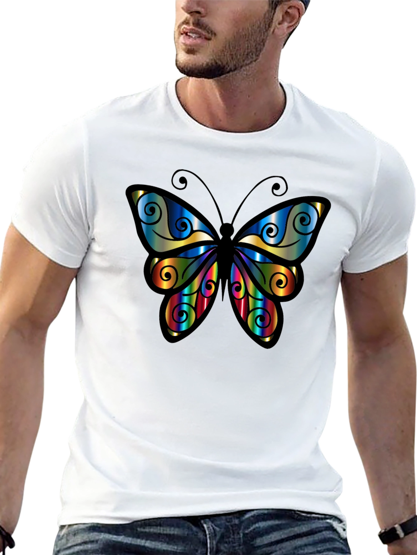 Black Rainbow Butterfly Graphic Tee - Stylish Black T-Shirt view 13