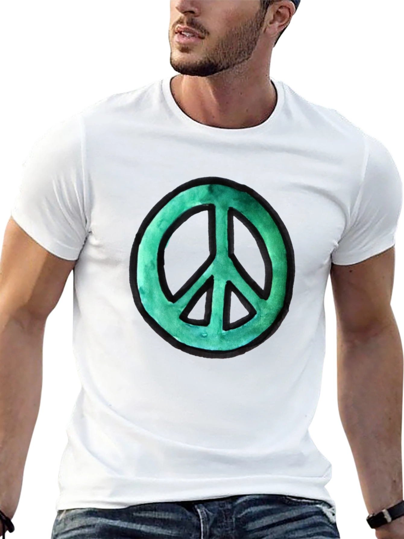Black Peace Sign Graphic Tee - Black Cotton view 13