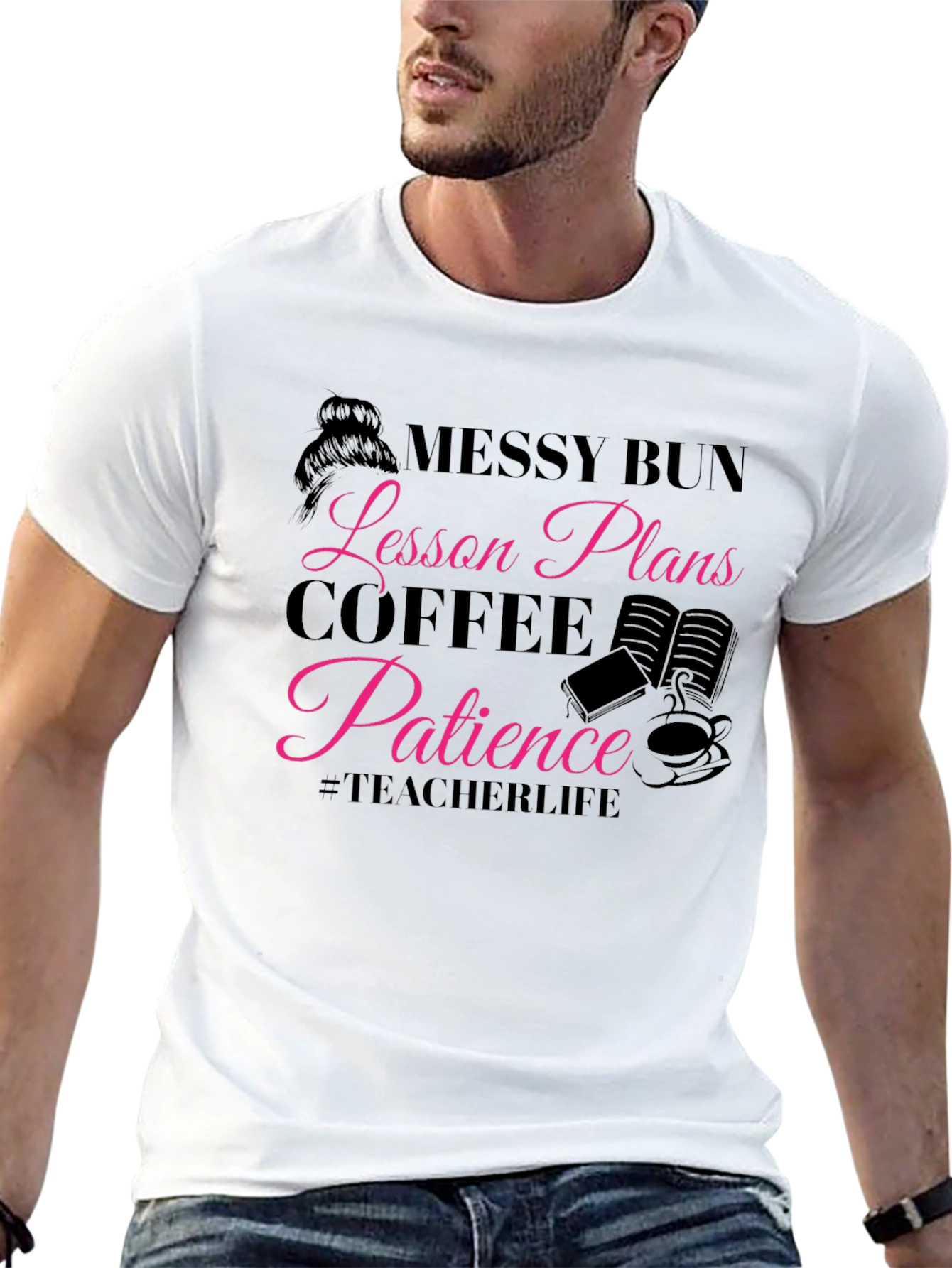 Black Messy Bun Teacher Life T-Shirt view 13