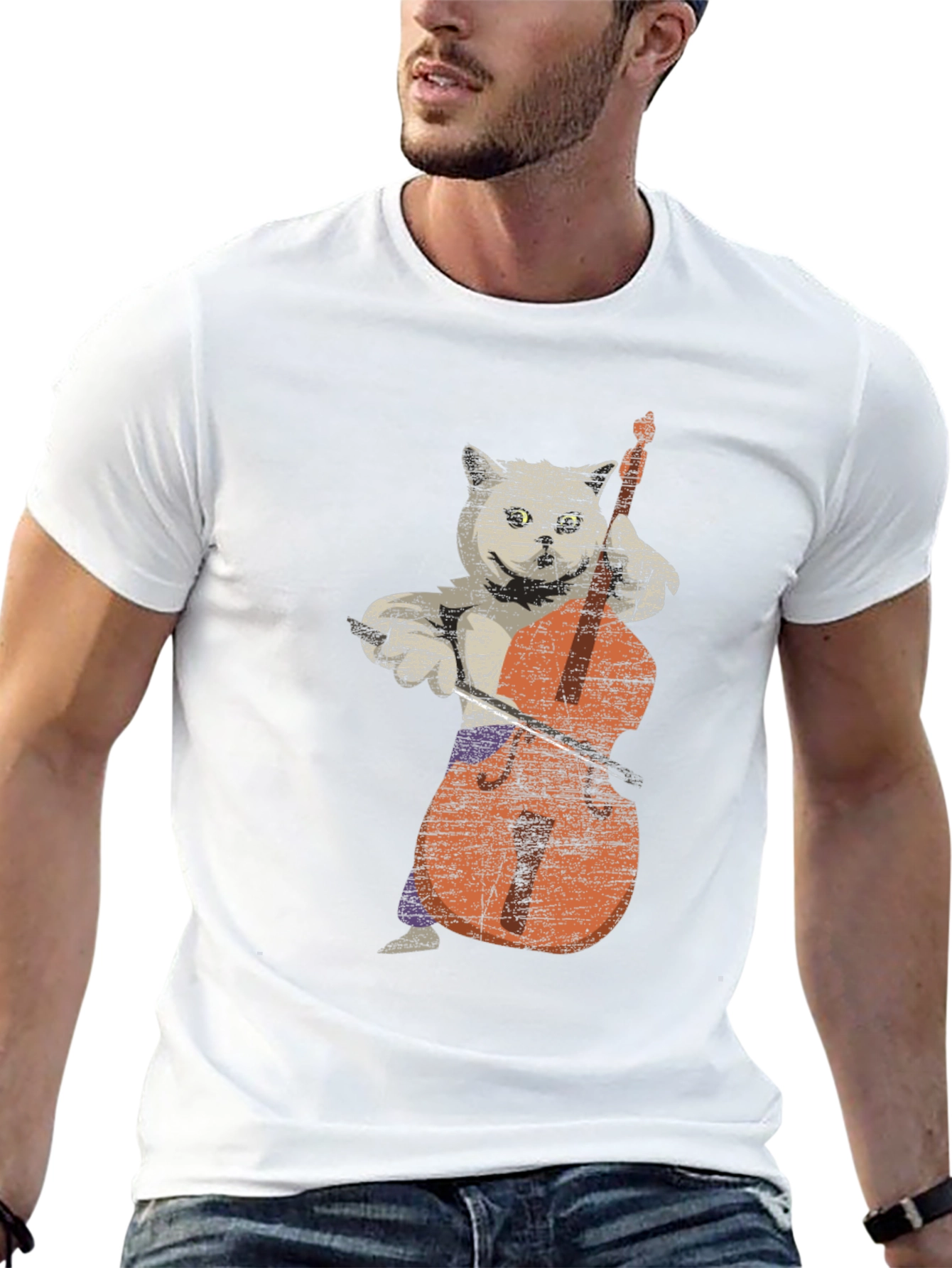 Black Cat Playing Cello Graphic T-Shirt view 13