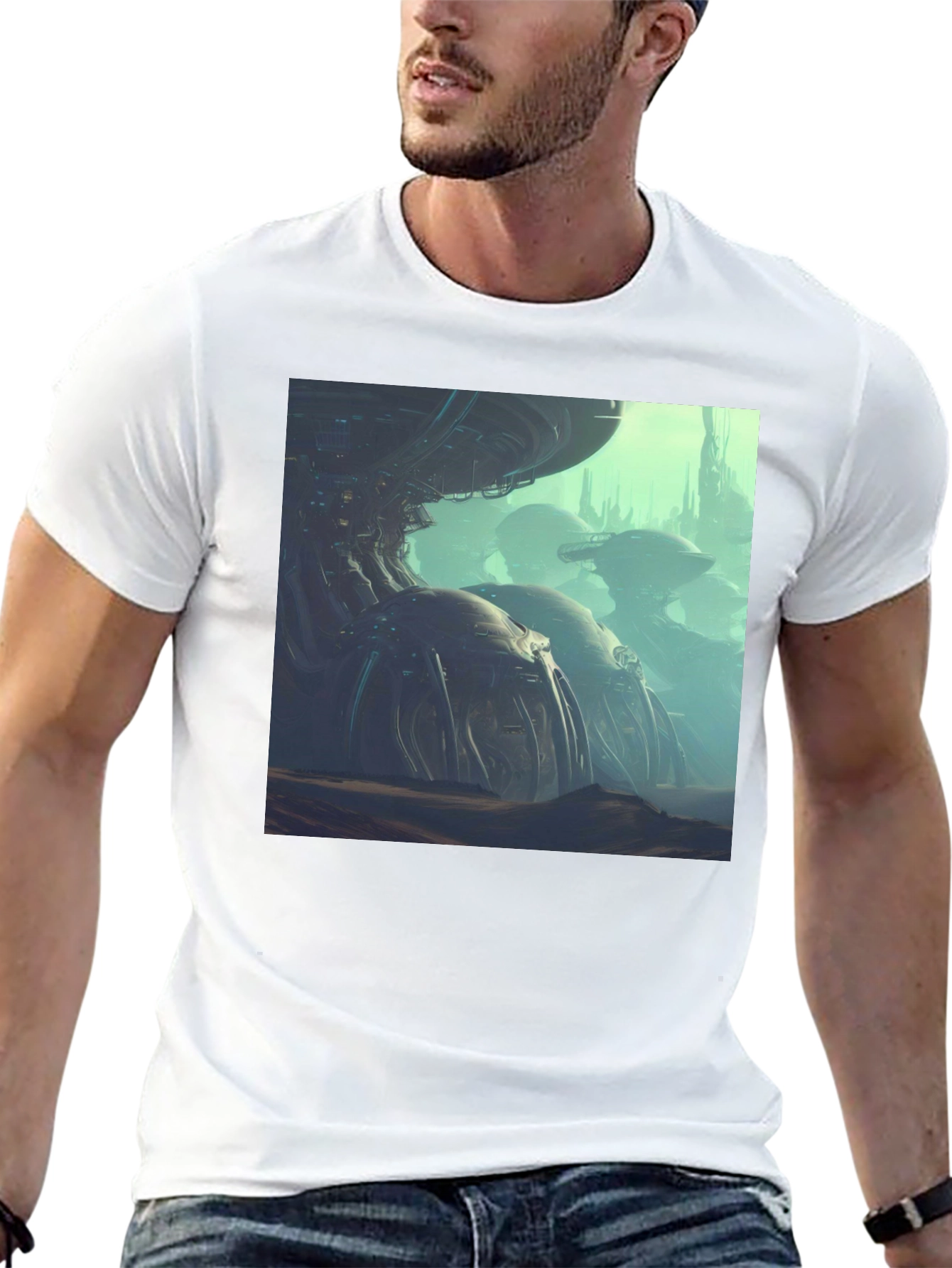 Black Sci-Fi City T-Shirt view 13