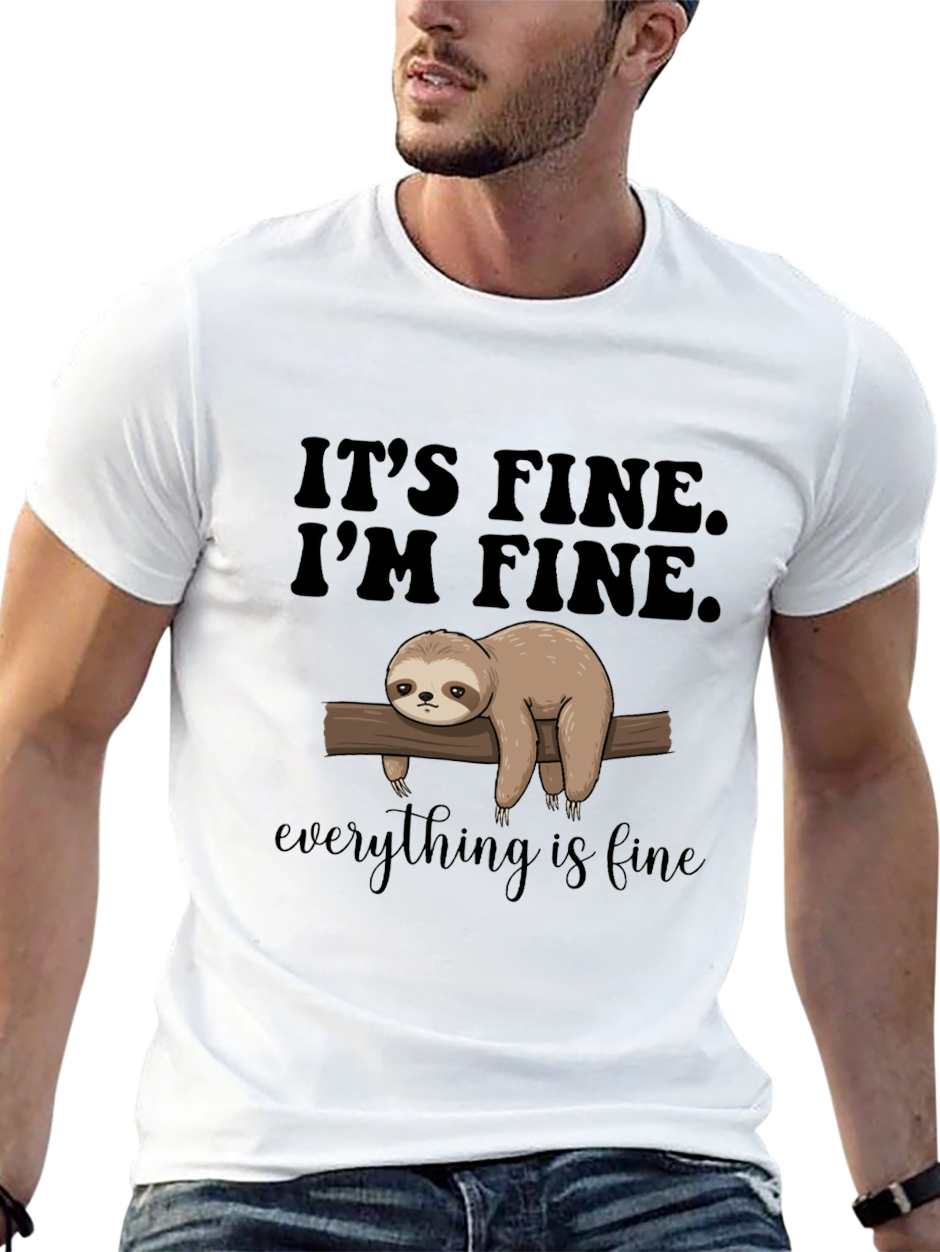 Black It's Fine, I'm Fine, Everything is Fine Sloth T-Shirt view 13