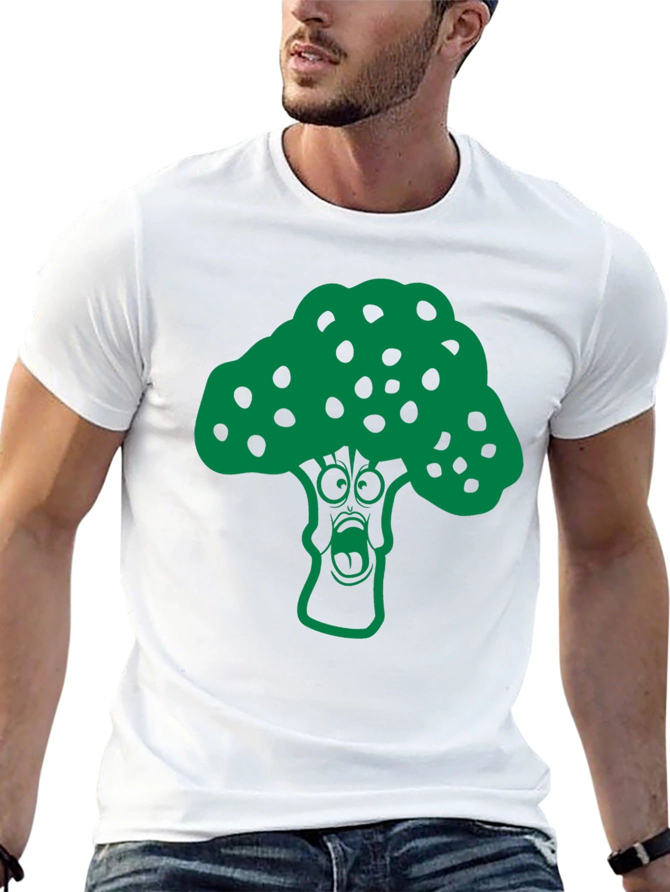Black Cartoon Broccoli Graphic T-Shirt - Funny Vegan Tee view 13