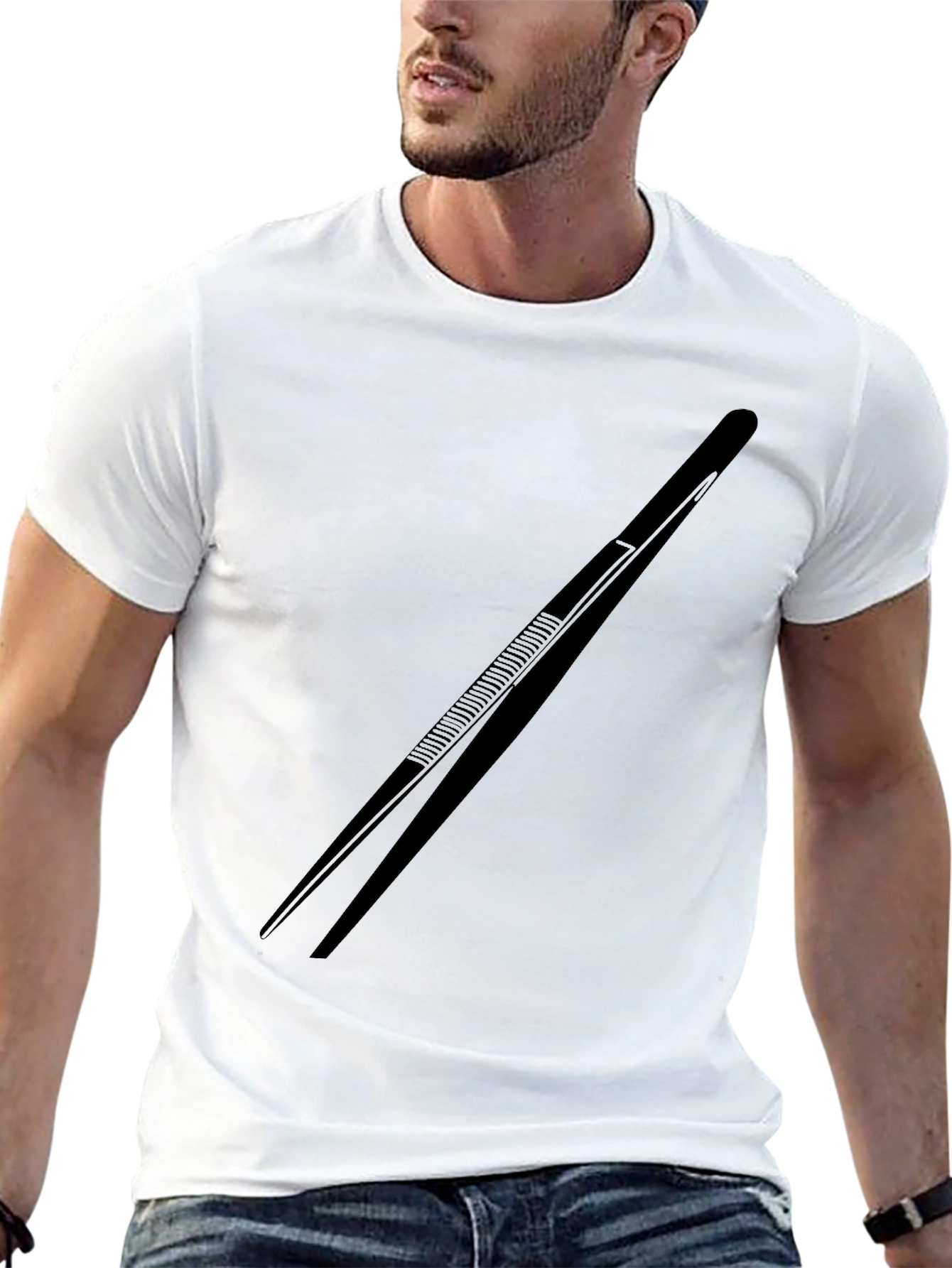 Black Tweezers Graphic Tee - Black Cotton Blend T-Shirt view 13