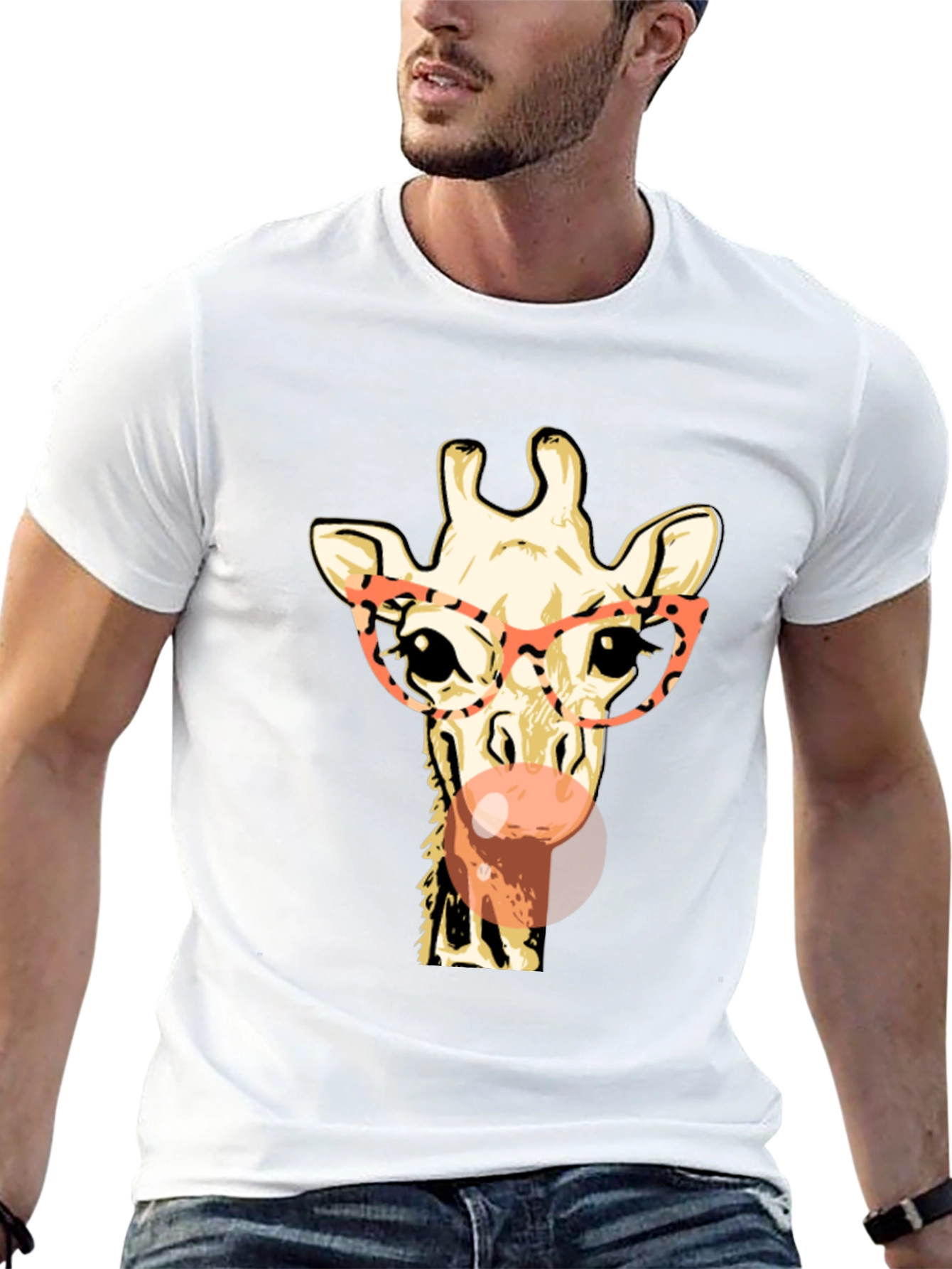 Black Giraffe with Glasses Graphic Tee - Stylish & Fun view 13