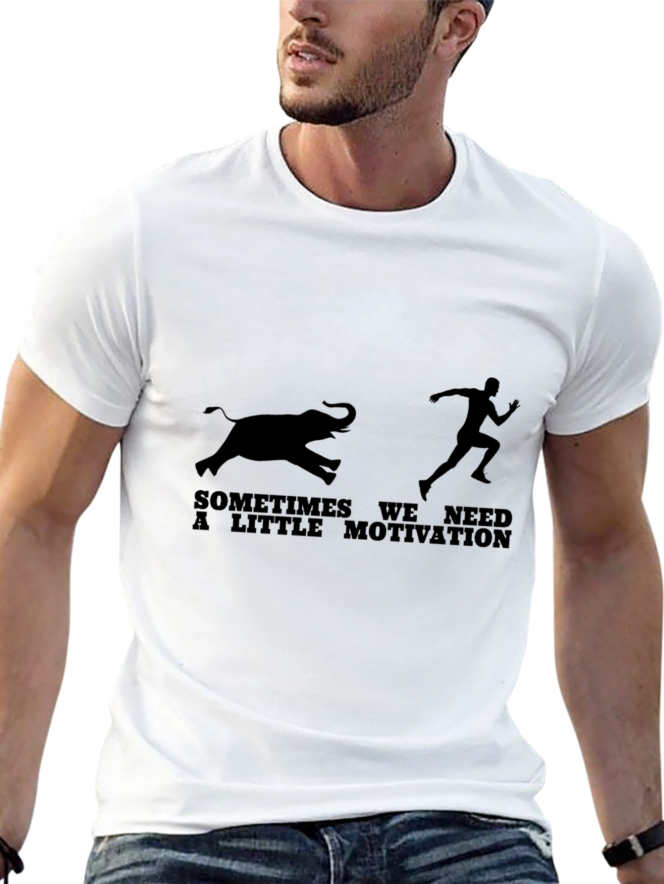 Black Motivation T-Shirt: Running from Elephant Tee view 13