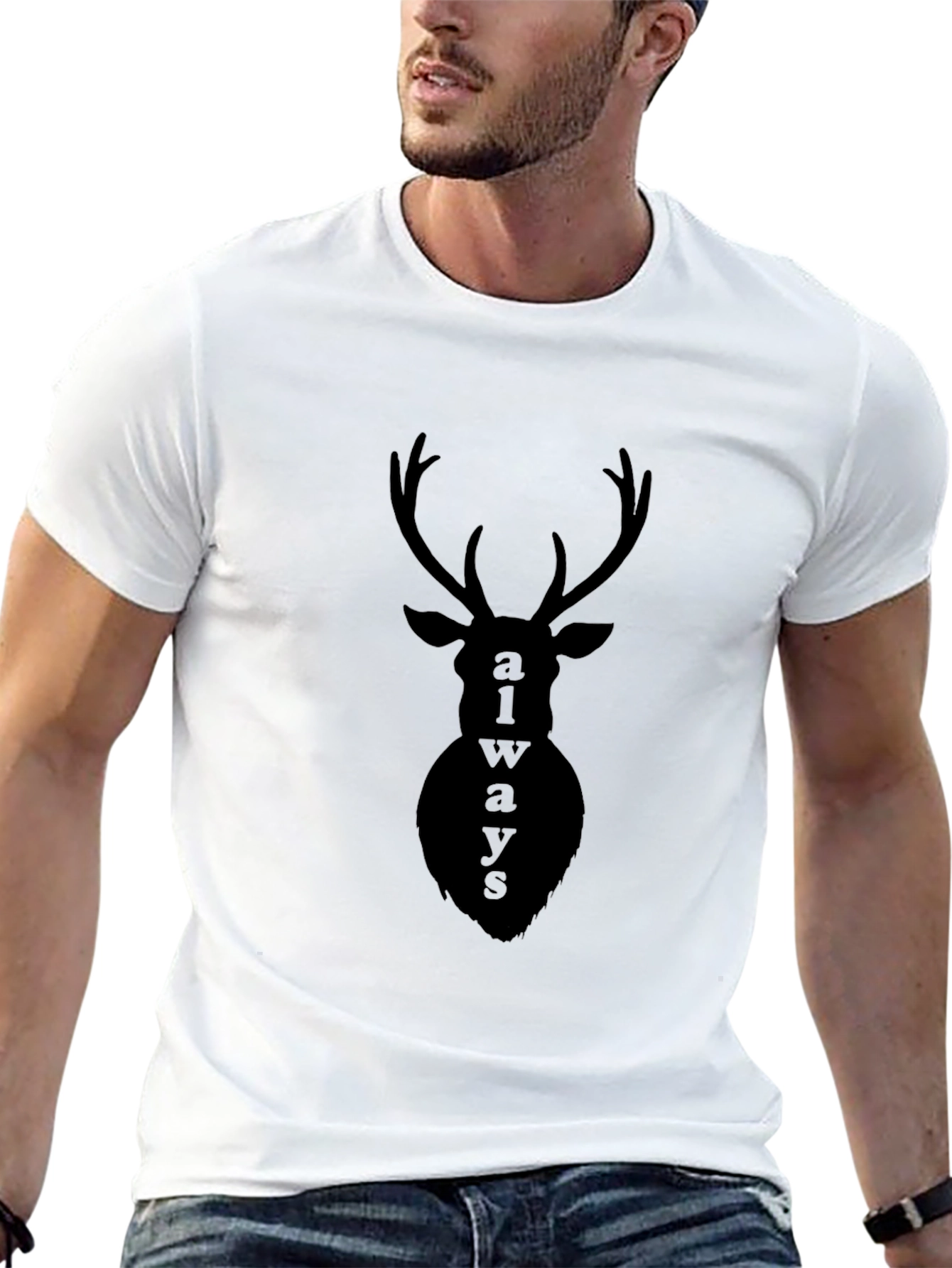 Black Always Deer Graphic Print Black T-Shirt view 13