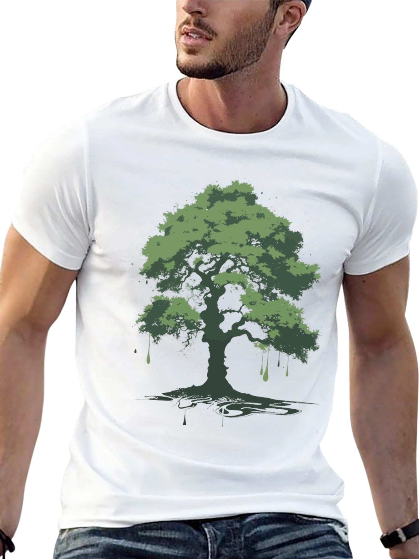 Black Green Tree Graphic Black T-Shirt view 13