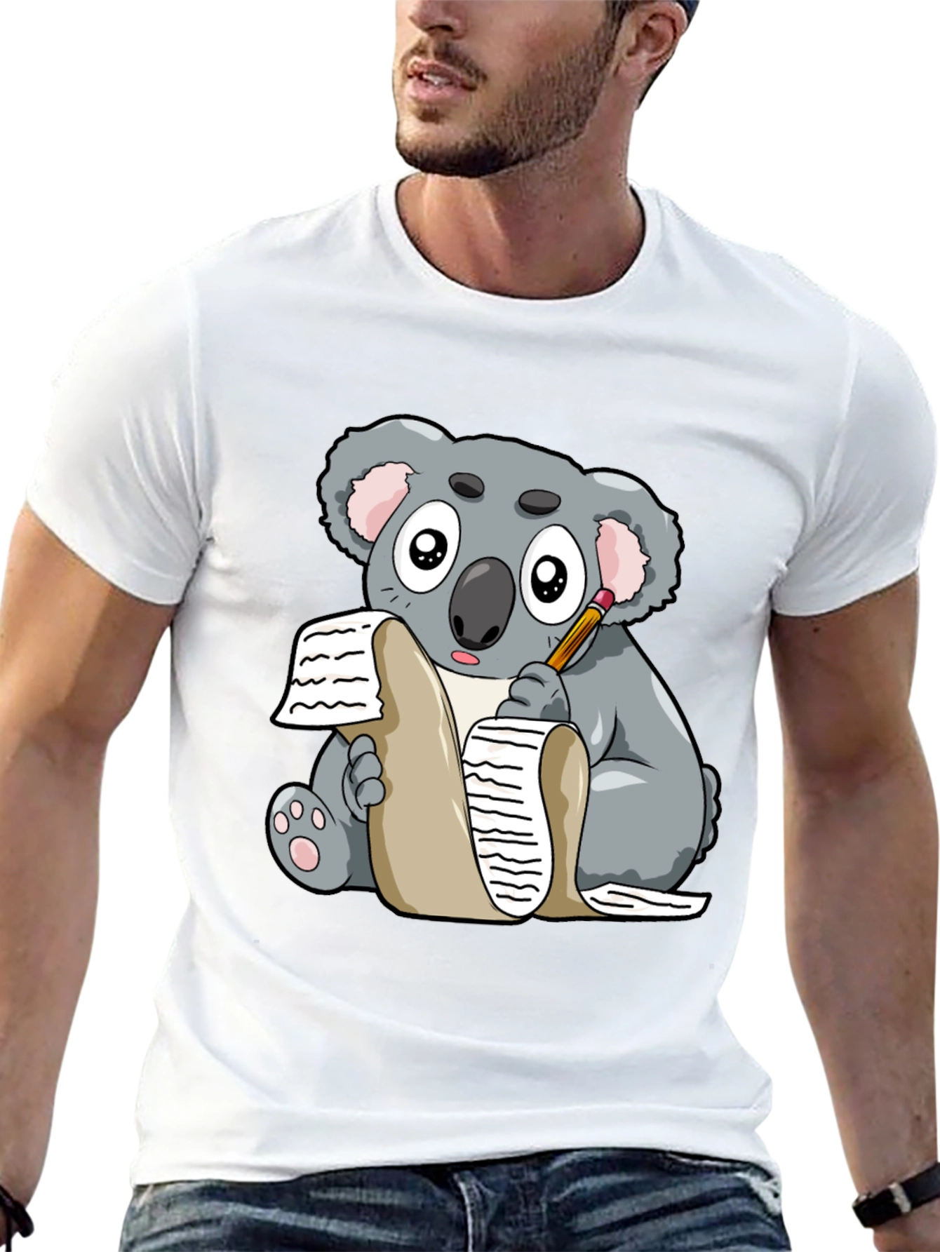 Black Koala Writer Graphic T-Shirt - Unisex Tee view 13