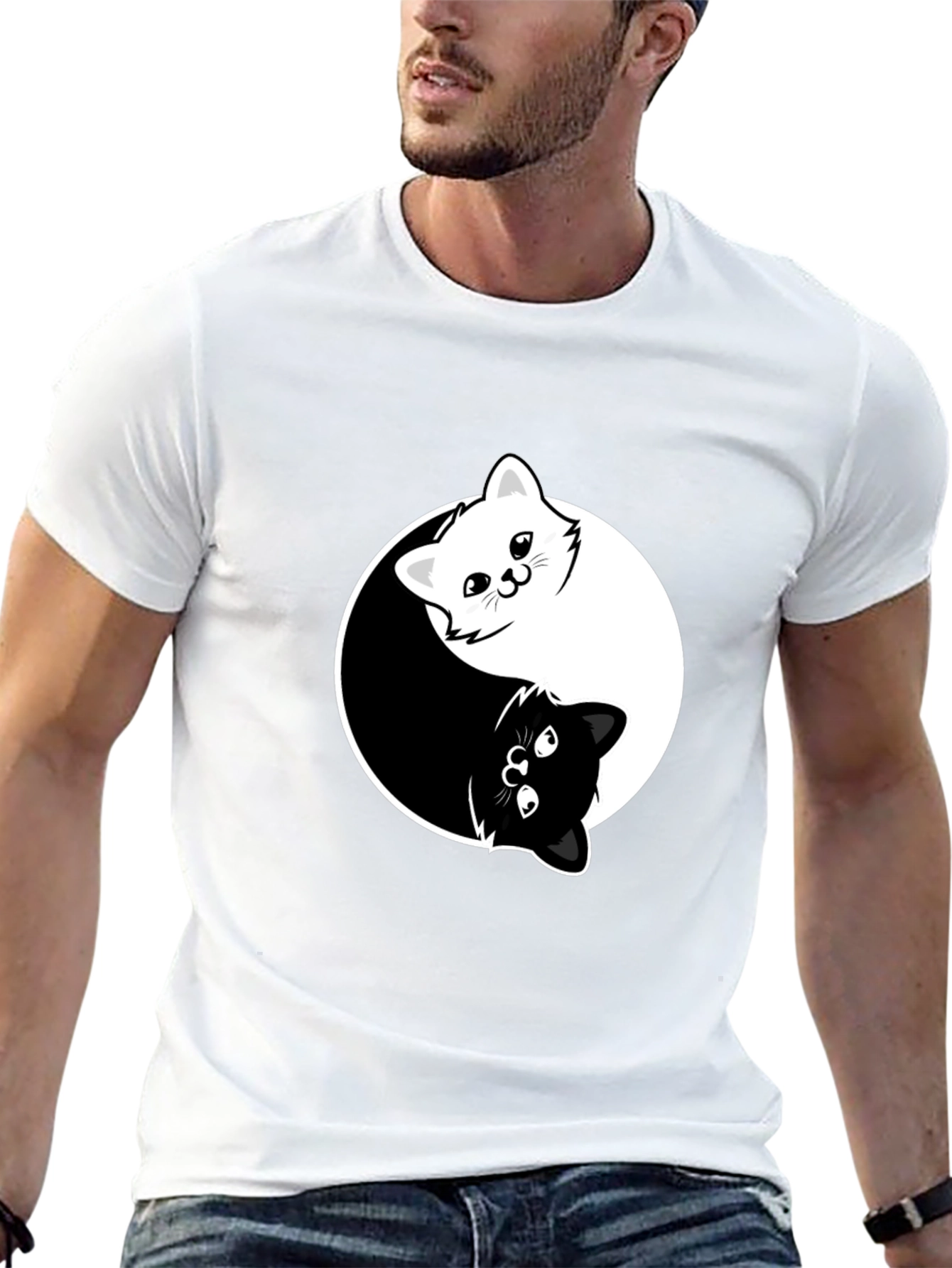 Black Yin Yang Cats Graphic Tee - Black Cotton Blend T-Shirt view 13