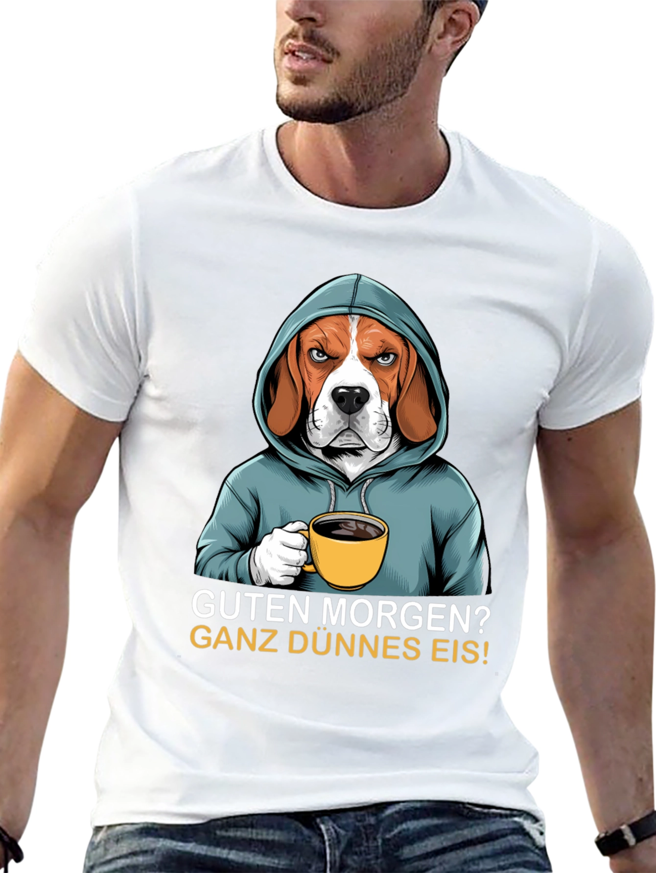 Black Grumpy Beagle T-Shirt - Guten Morgen view 13