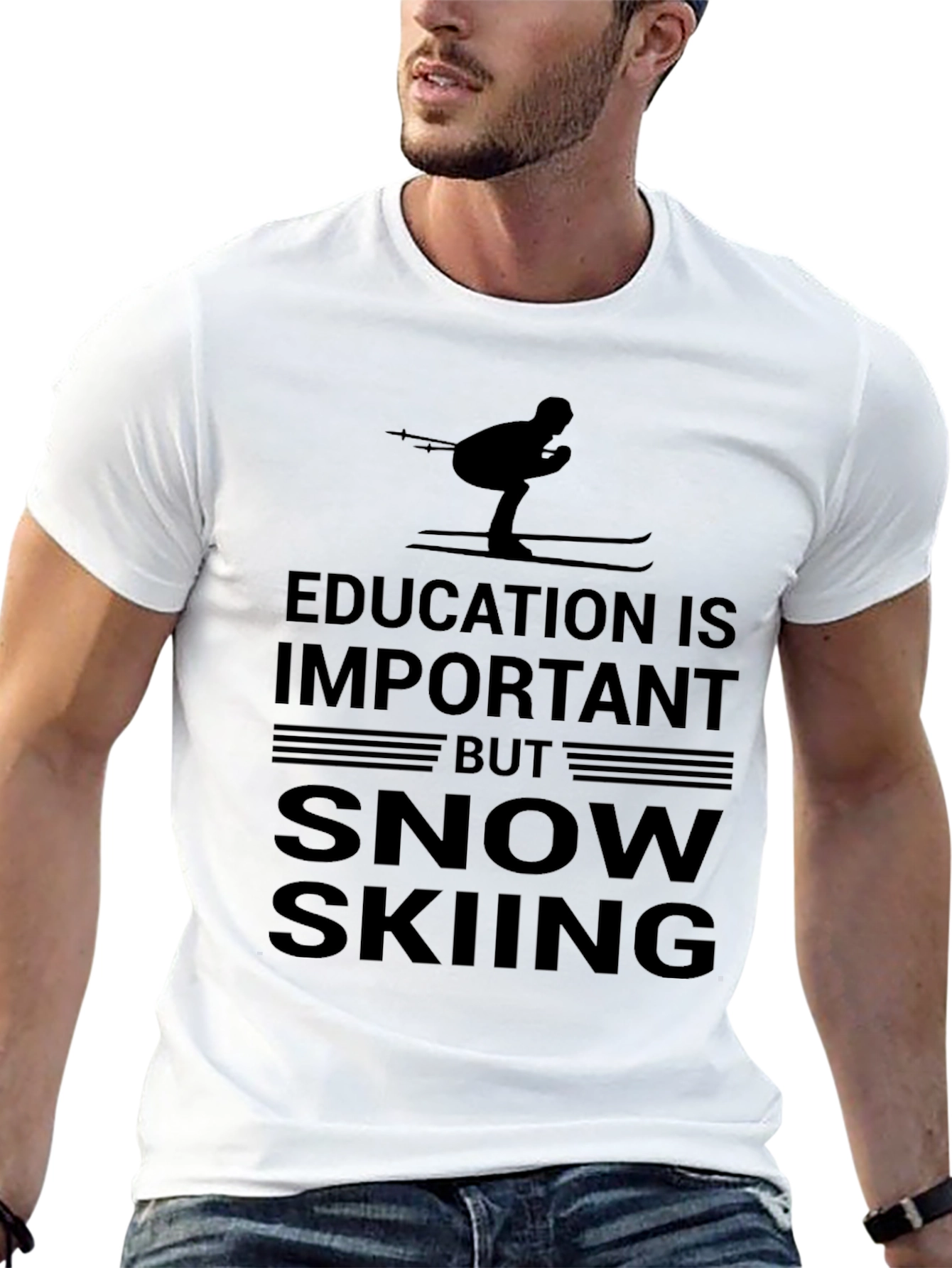 Black Snow Skiing T-Shirt: Education is Important view 13