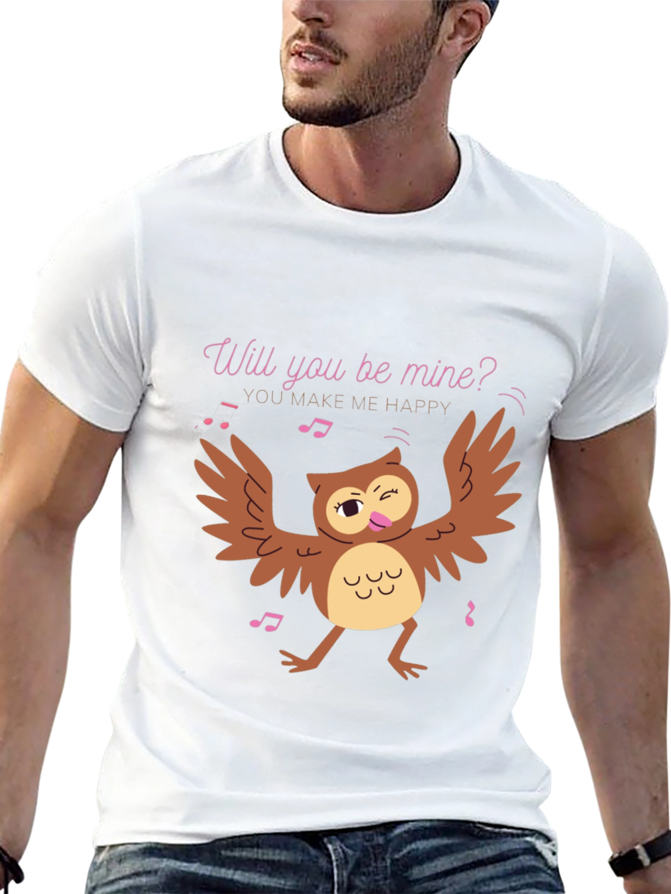 Black Whimsical Owl Valentine's Day T-Shirt view 13