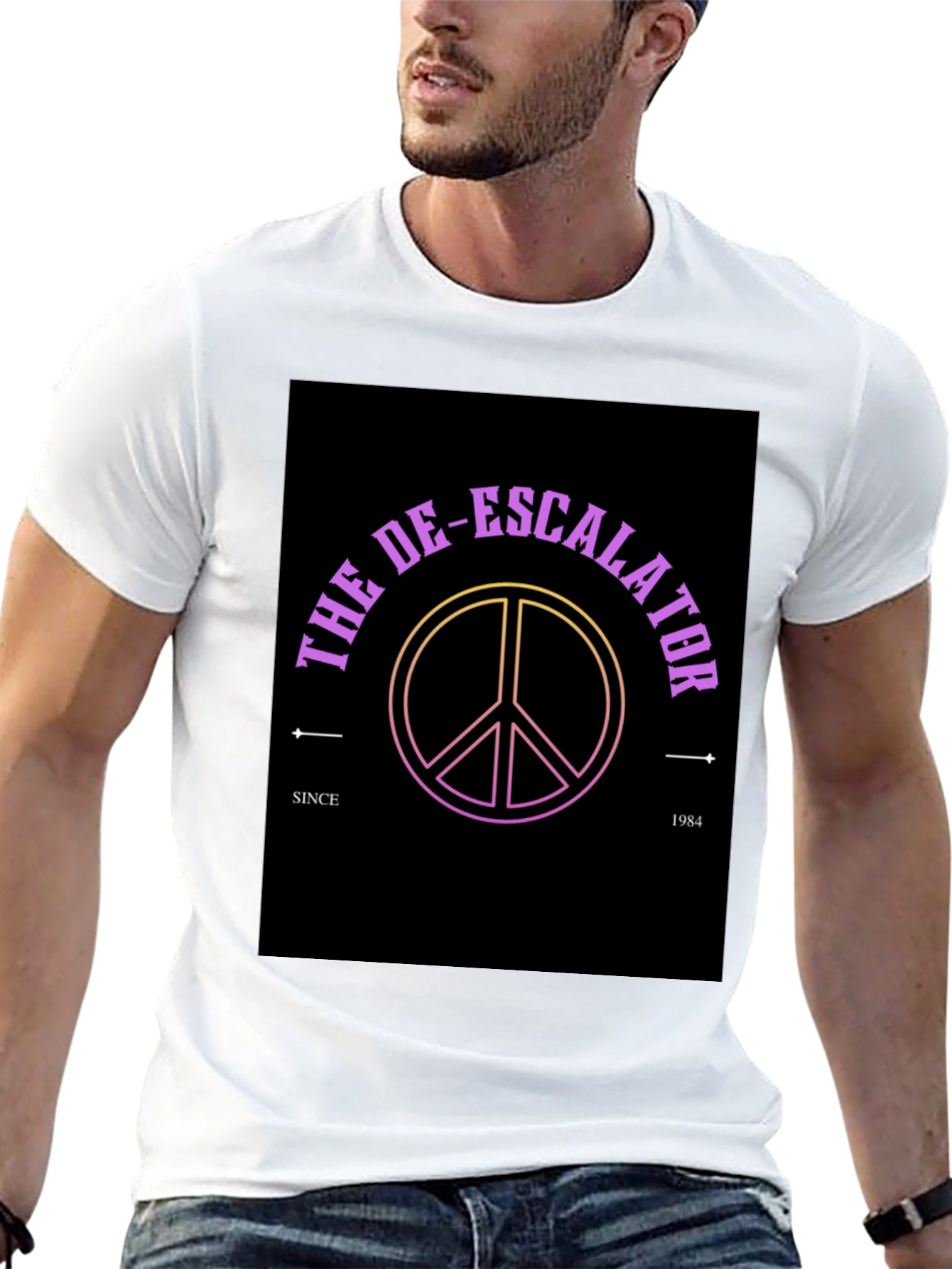 Black The De-Escalator Peace Sign Black T-Shirt view 13