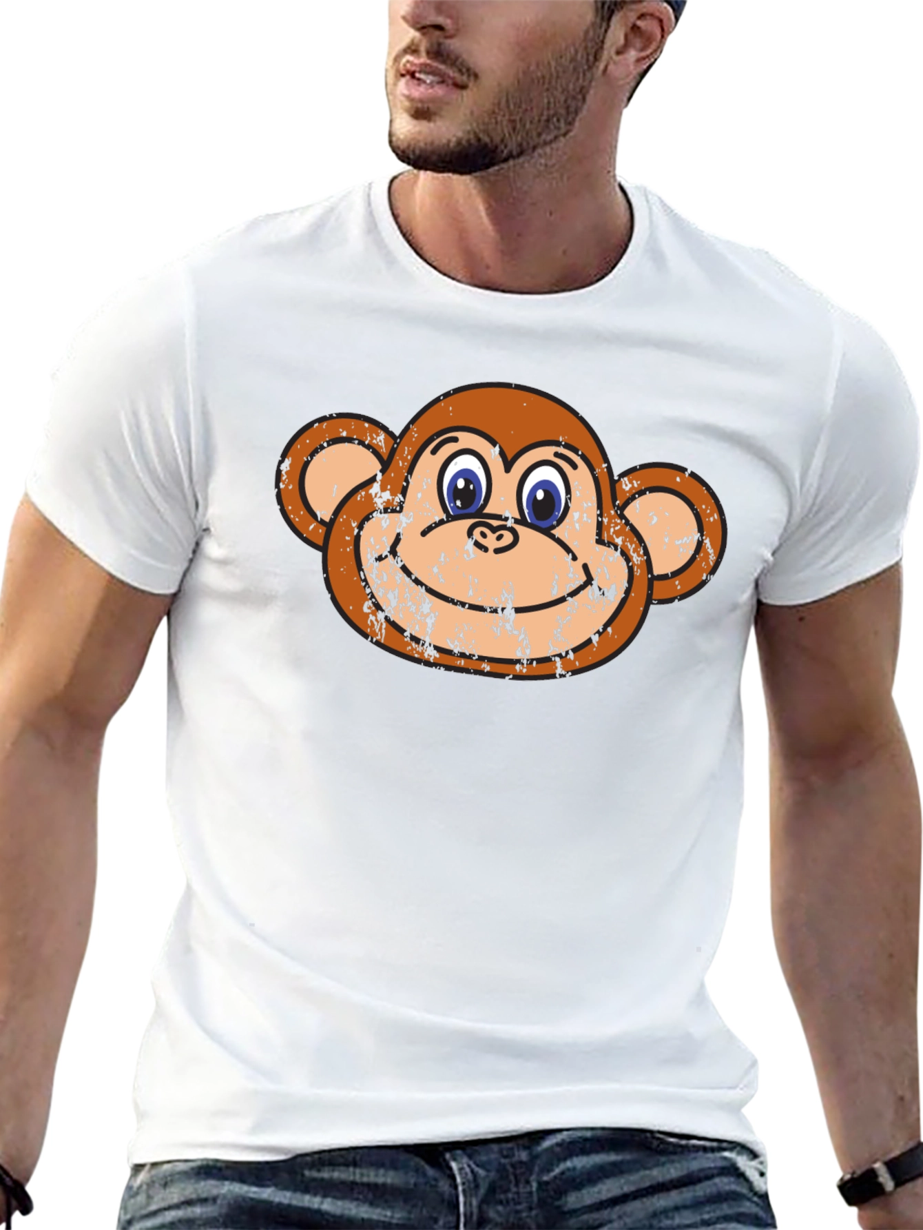 Black Funny Monkey Face Graphic Tee - Black Cotton T-Shirt view 13