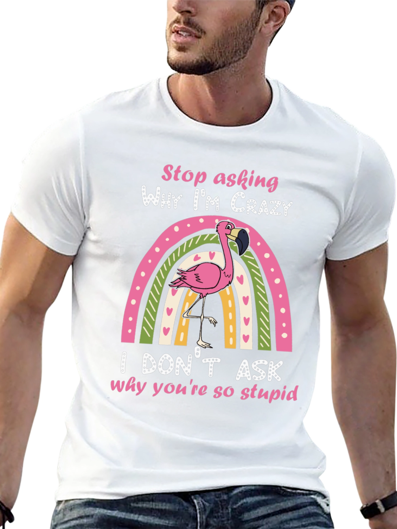 Black Crazy Flamingo Rainbow Graphic Tee view 13