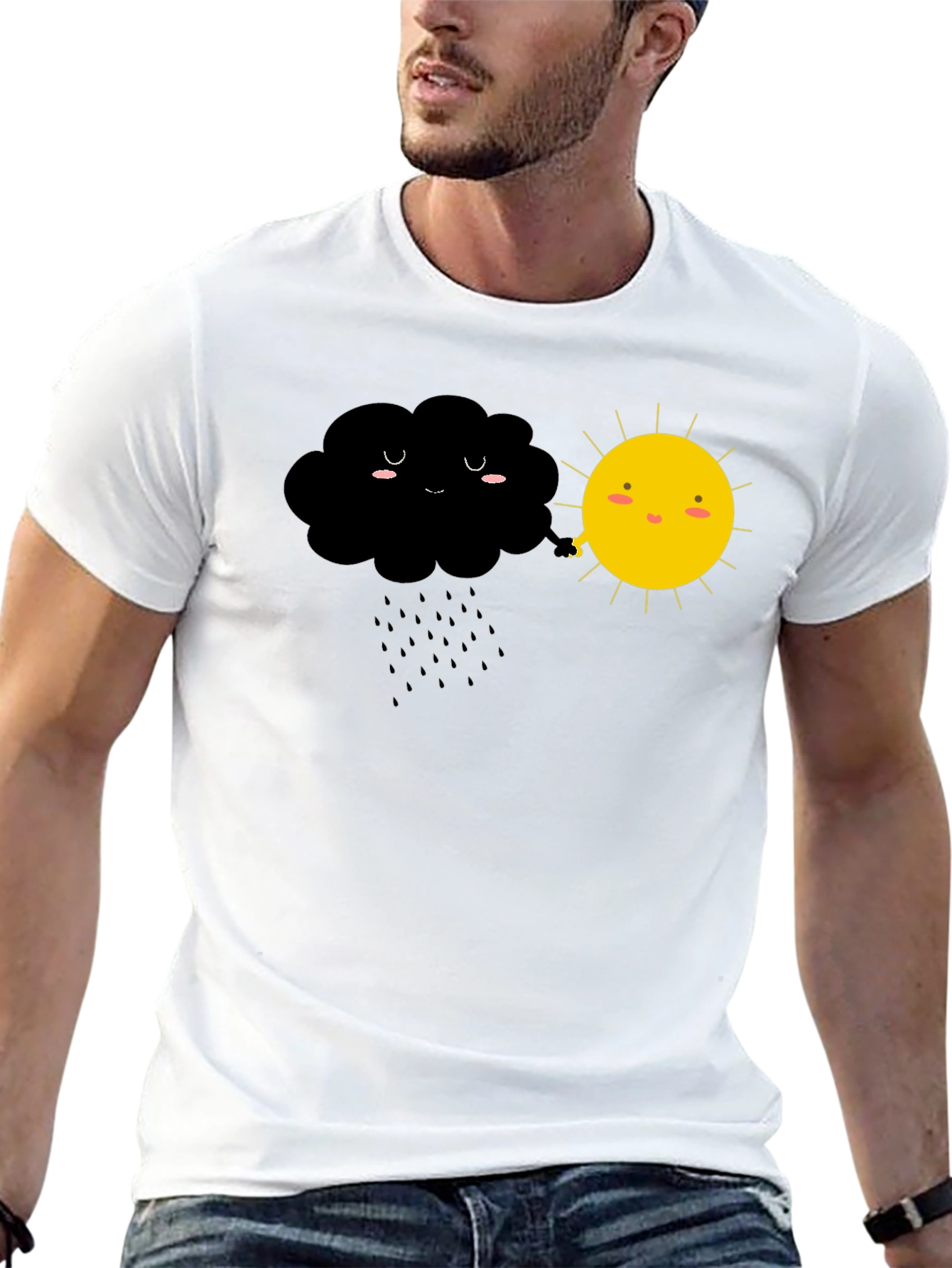 Black Cute Weather Cloud and Sun Graphic Tee view 13