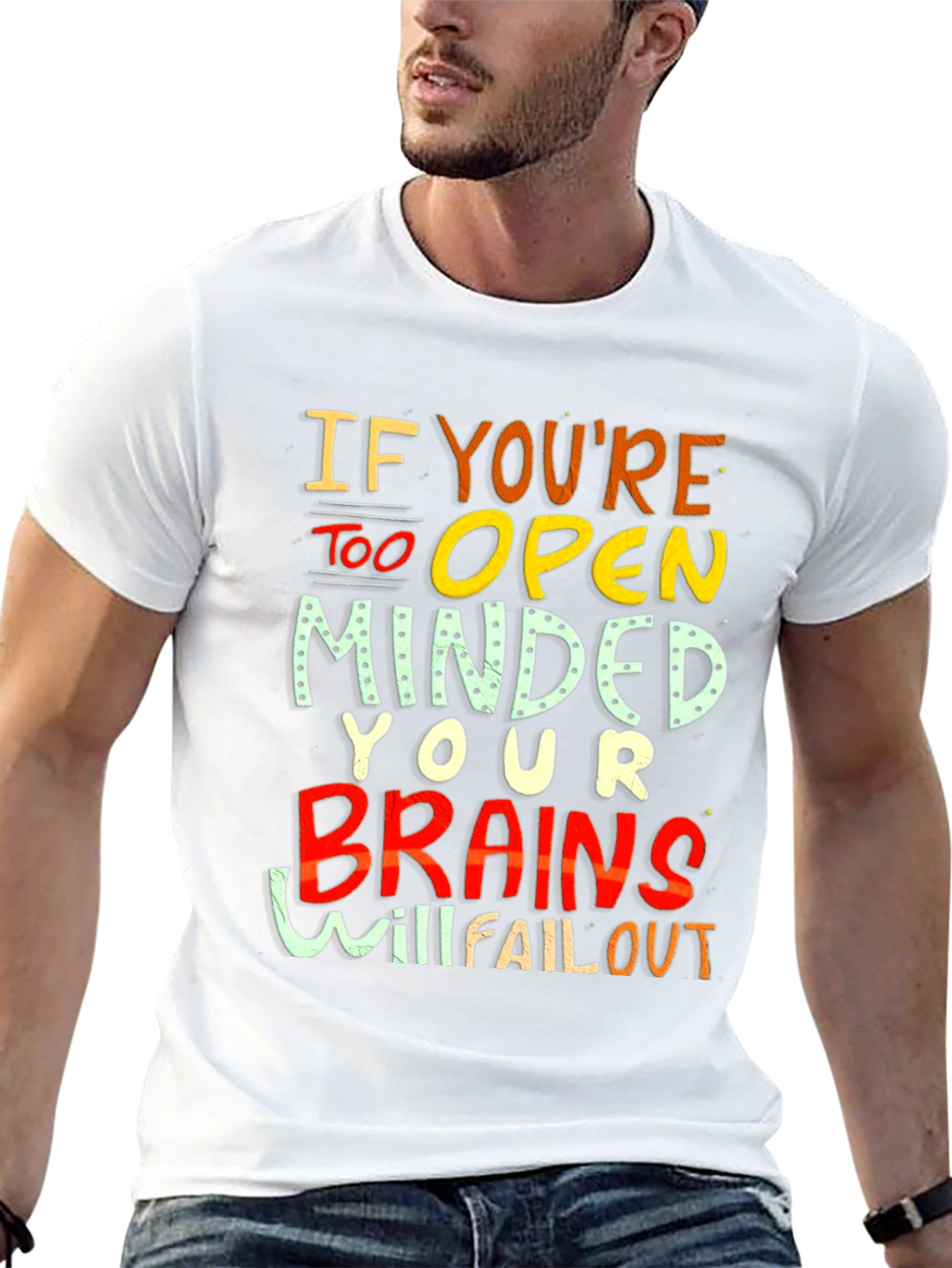 Black Open Minded Graphic Tee - Brains Will Fall Out Funny T-Shirt view 13