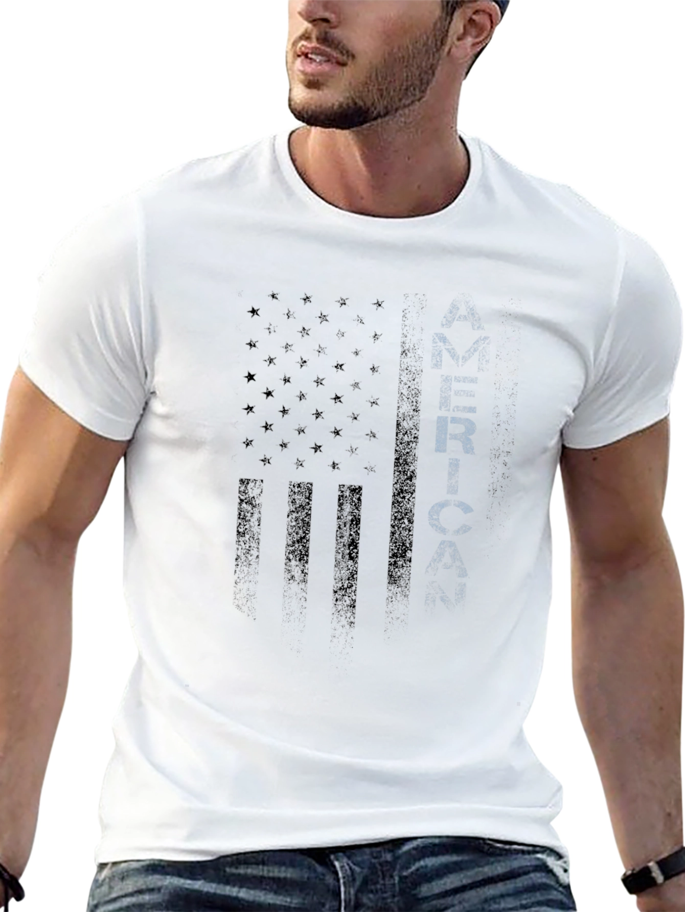 Black Men's Black American Flag Graphic T-Shirt view 13