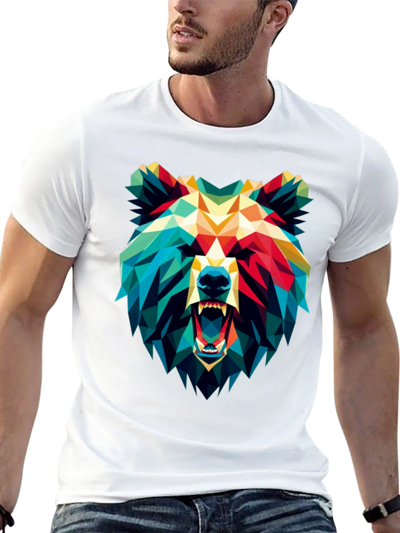 Black Geometric Bear Graphic Black T-Shirt view 13