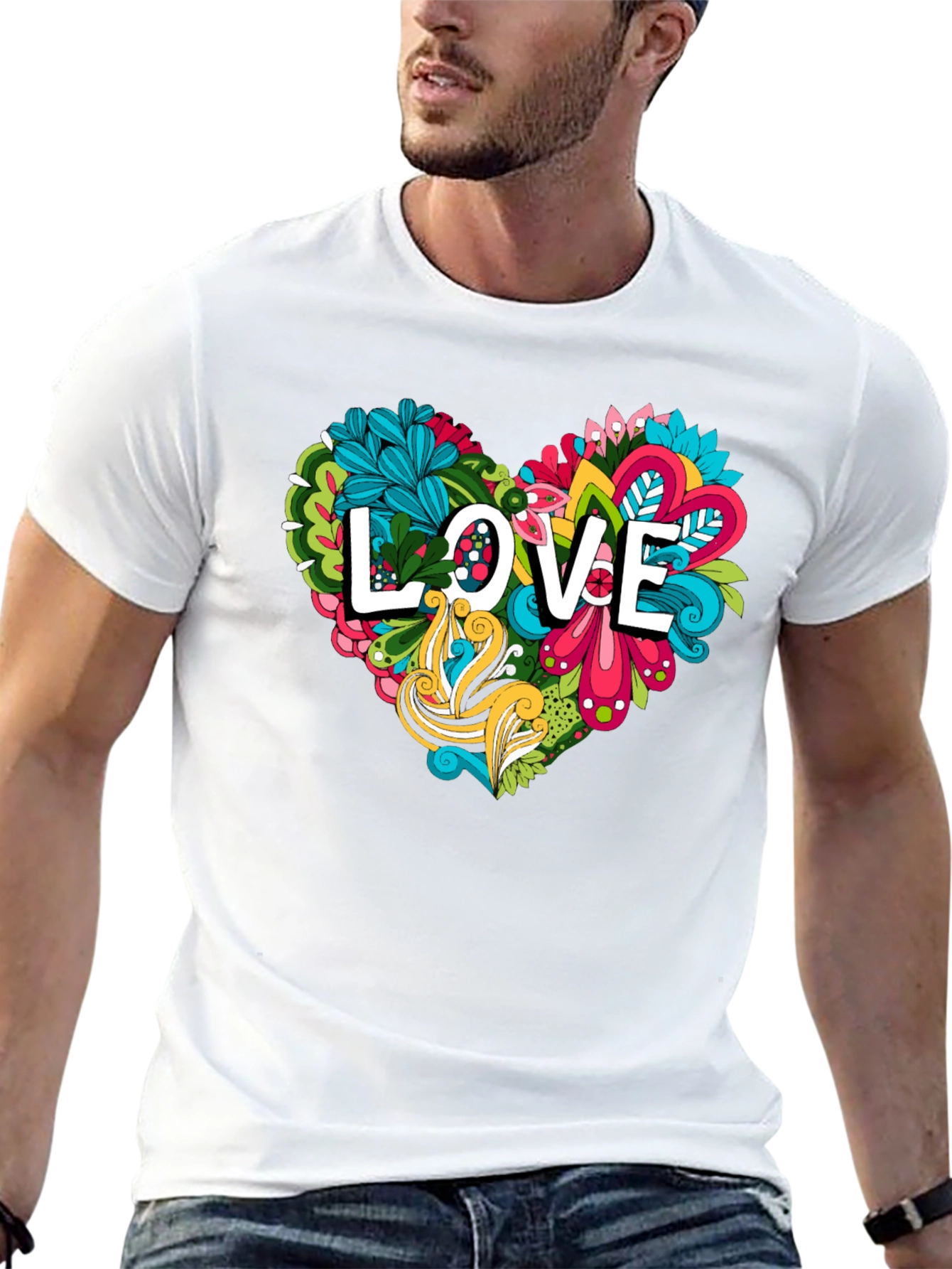 Black Love Heart Graphic Tee - Black Cotton Shirt view 13
