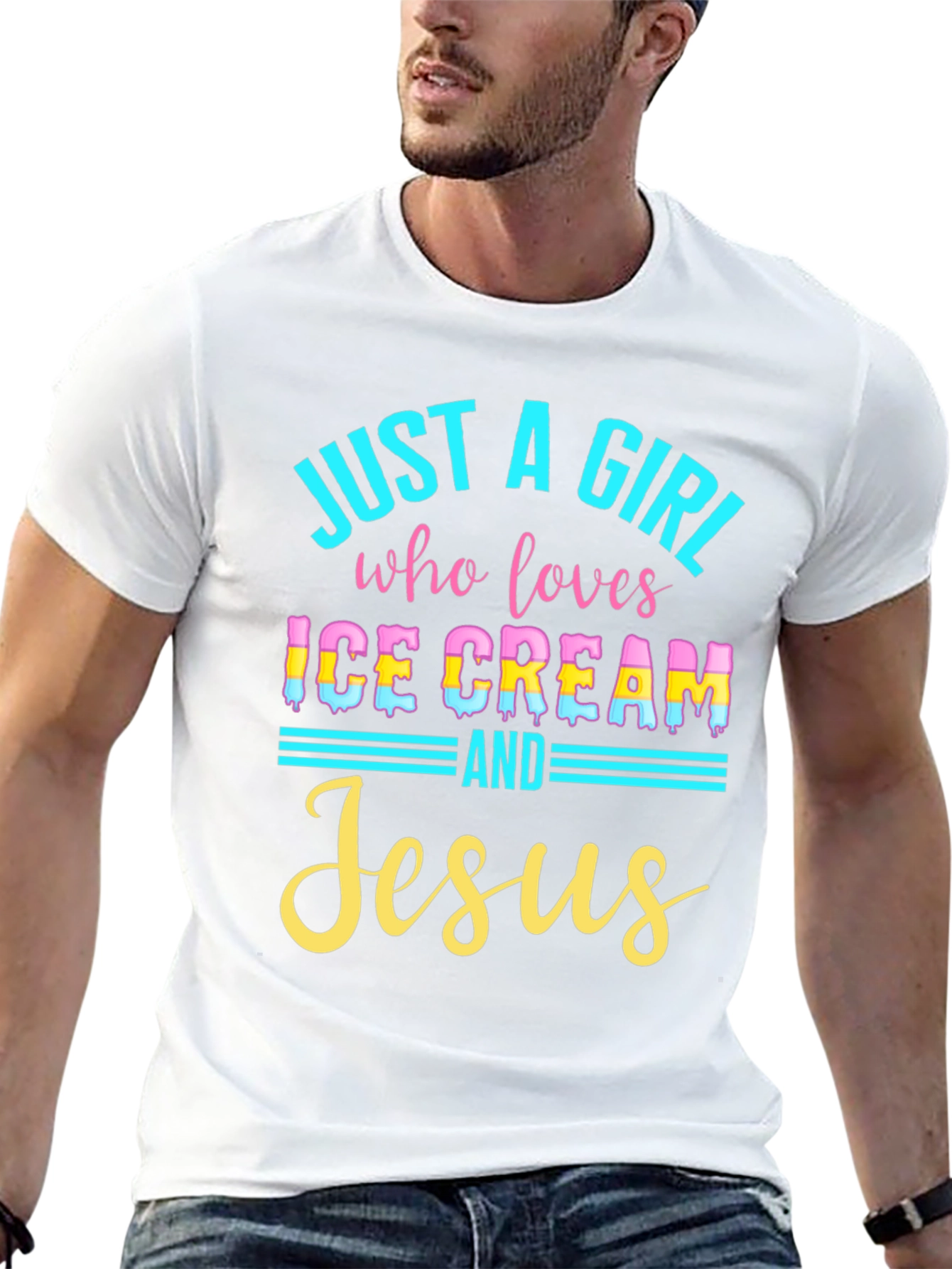 Black Just a Girl Who Loves Ice Cream and Jesus Black T-Shirt view 13
