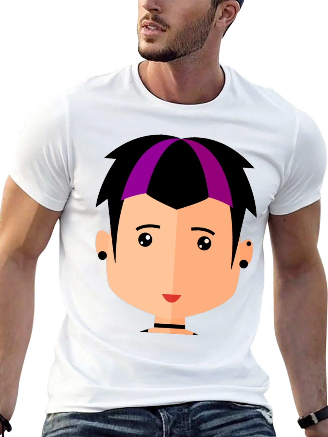 Black Goth Style Cartoon Face Black T-Shirt view 13