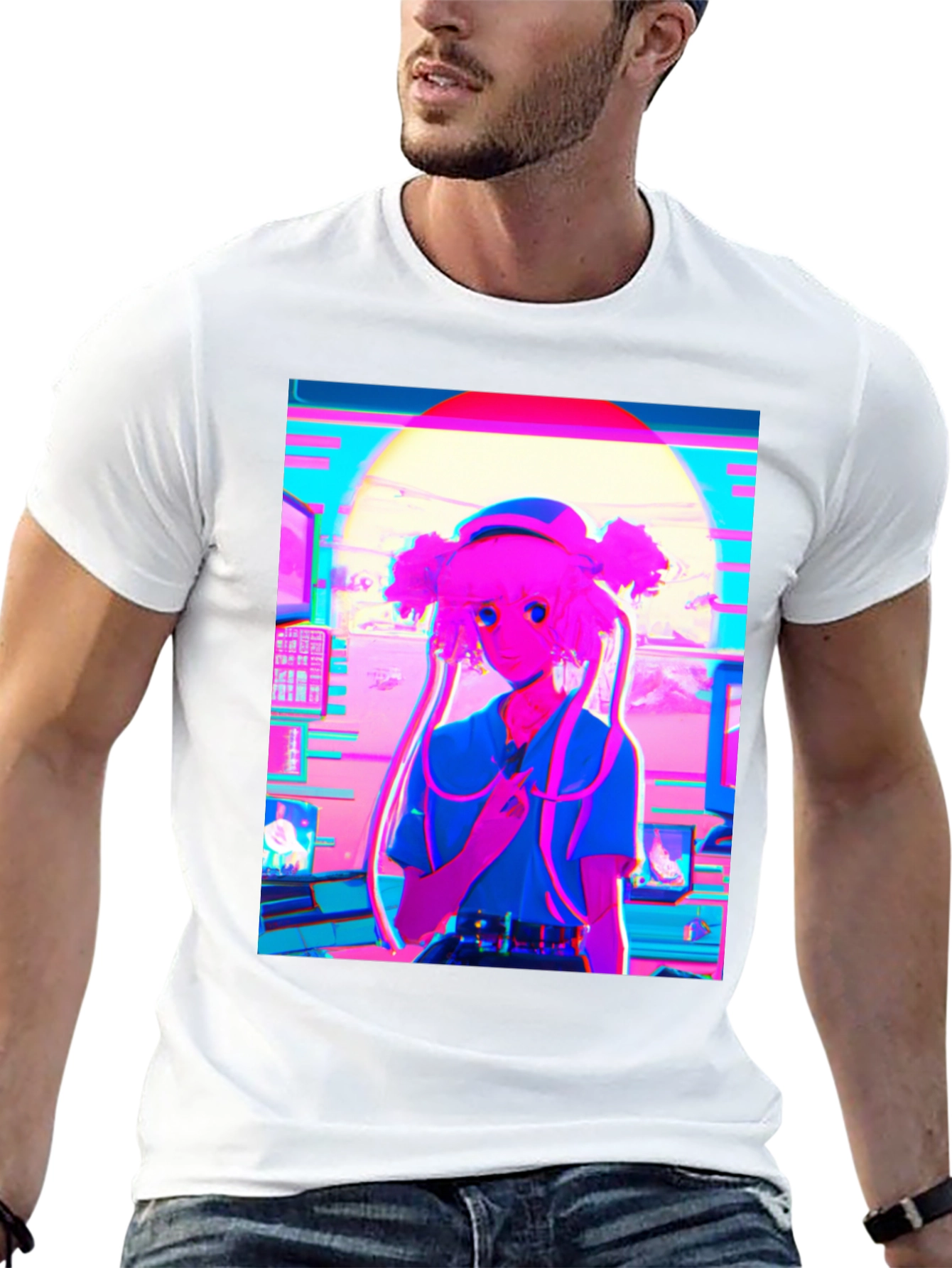 Black Vaporwave Anime Girl Graphic T-Shirt view 13