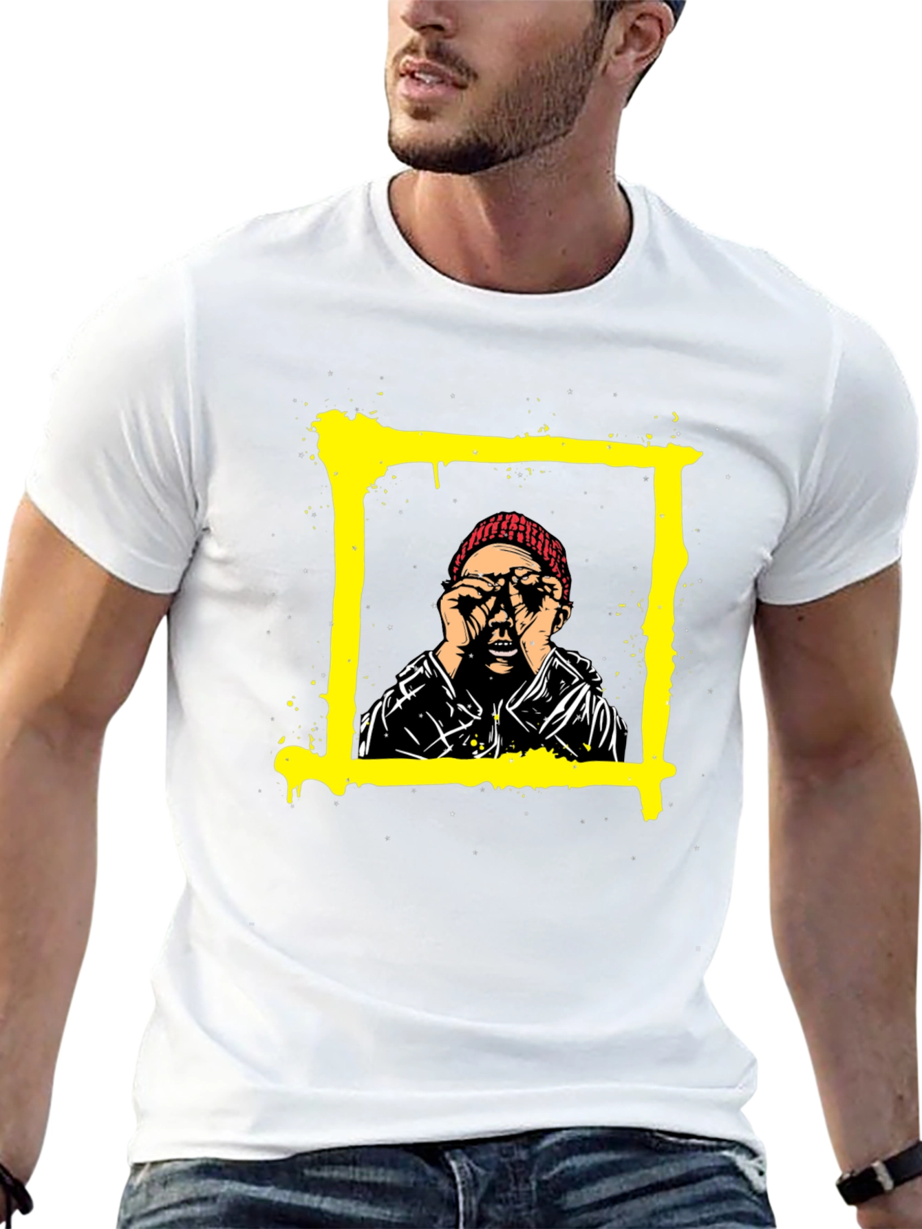 Black Edgy Graphic Tee: Man in Frame Design view 13