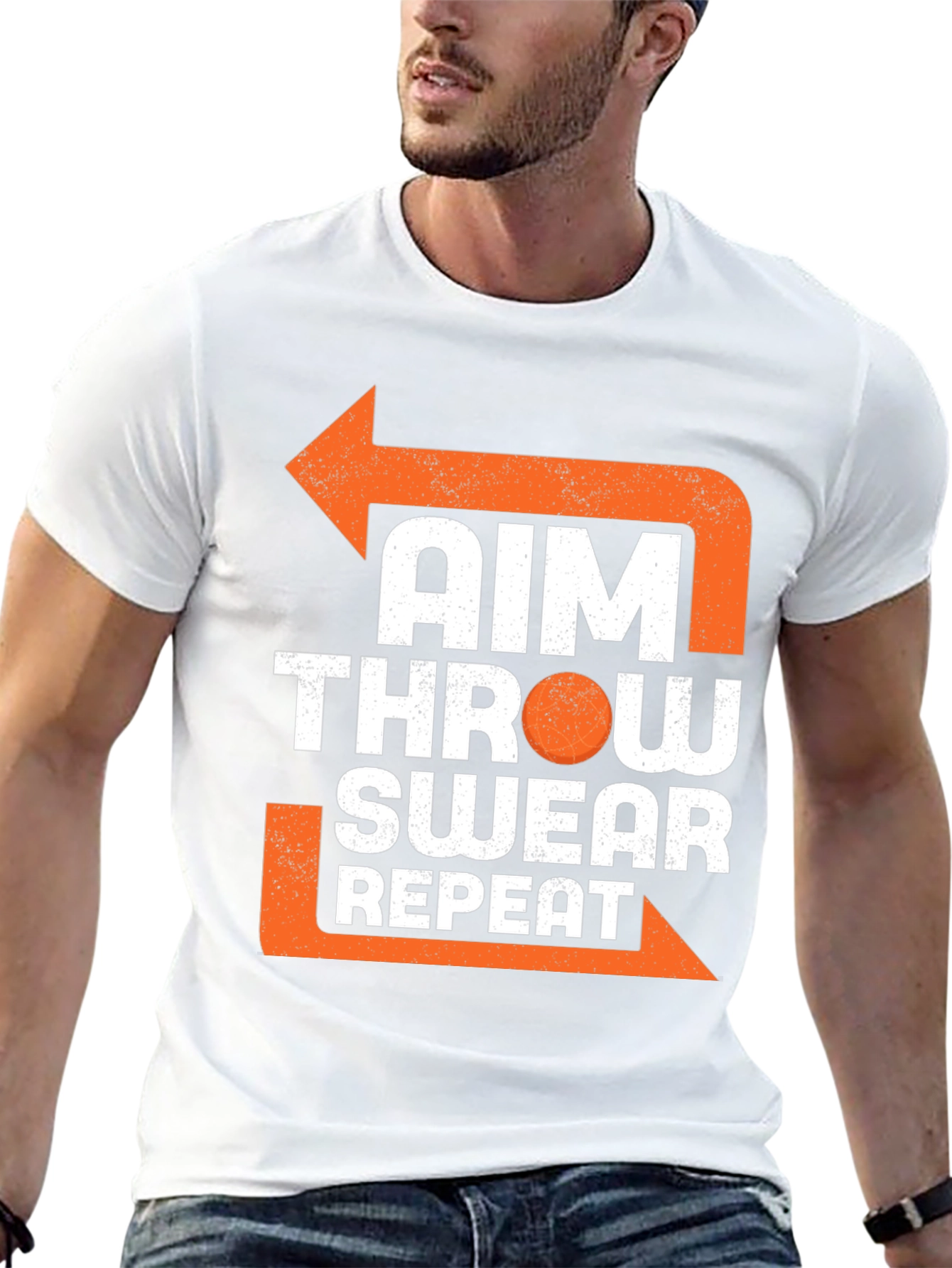 Black Aim Throw Swear Repeat Funny T-Shirt view 13
