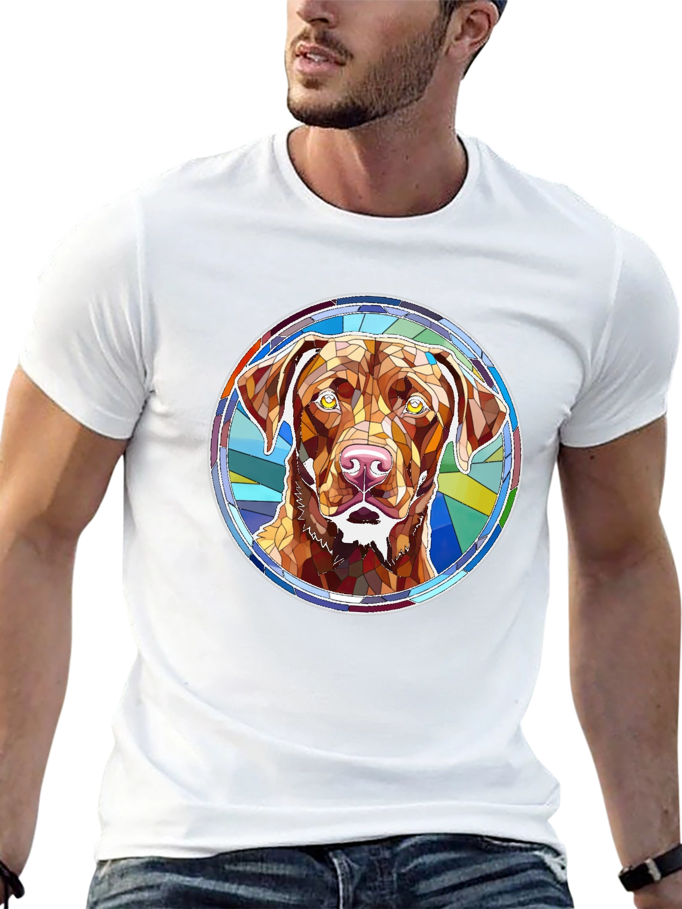 Black Dog Breed Stained Glass Style Graphic Tee view 13