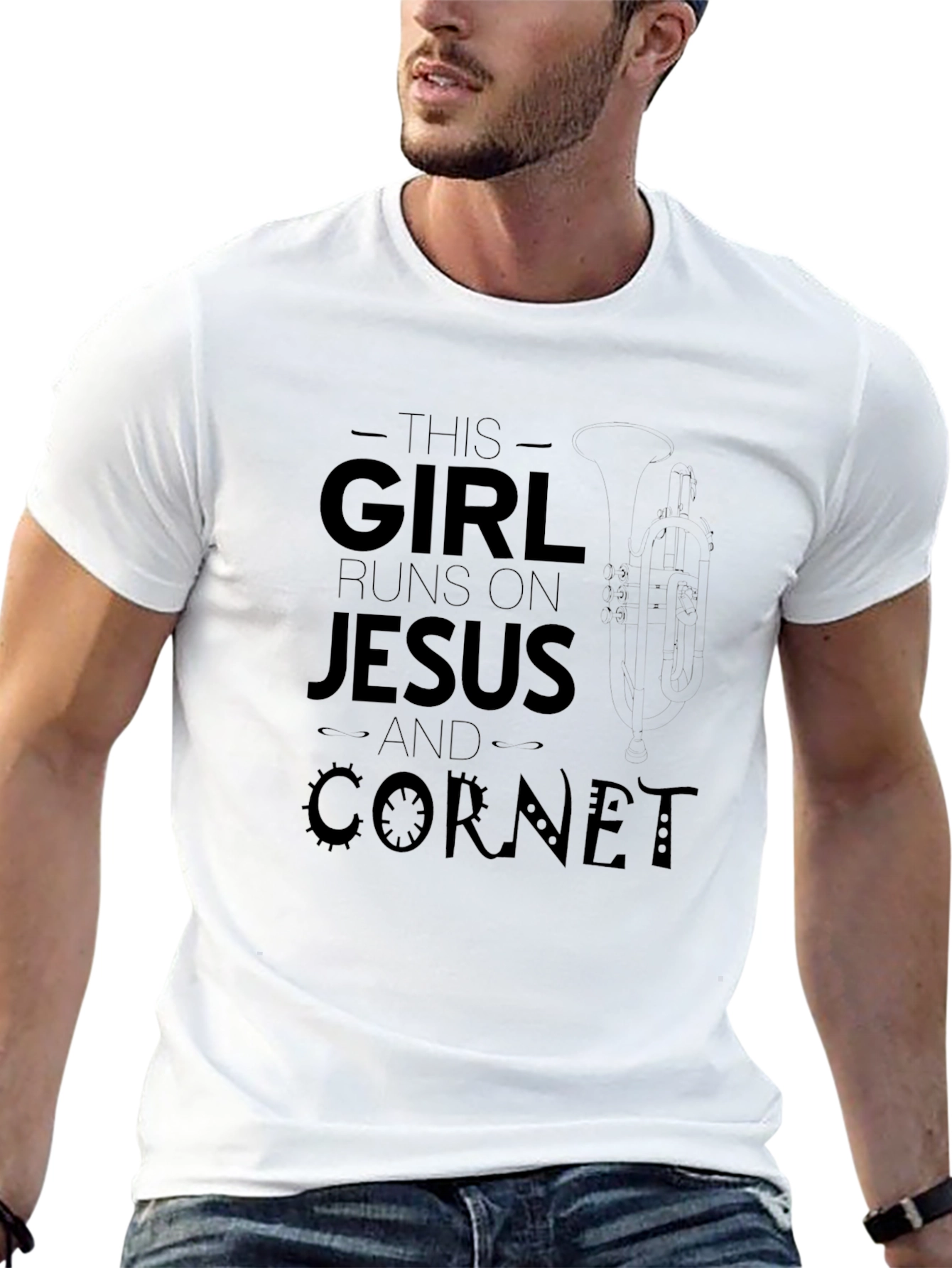 Black Girl Runs on Jesus and Cornet T-Shirt view 13