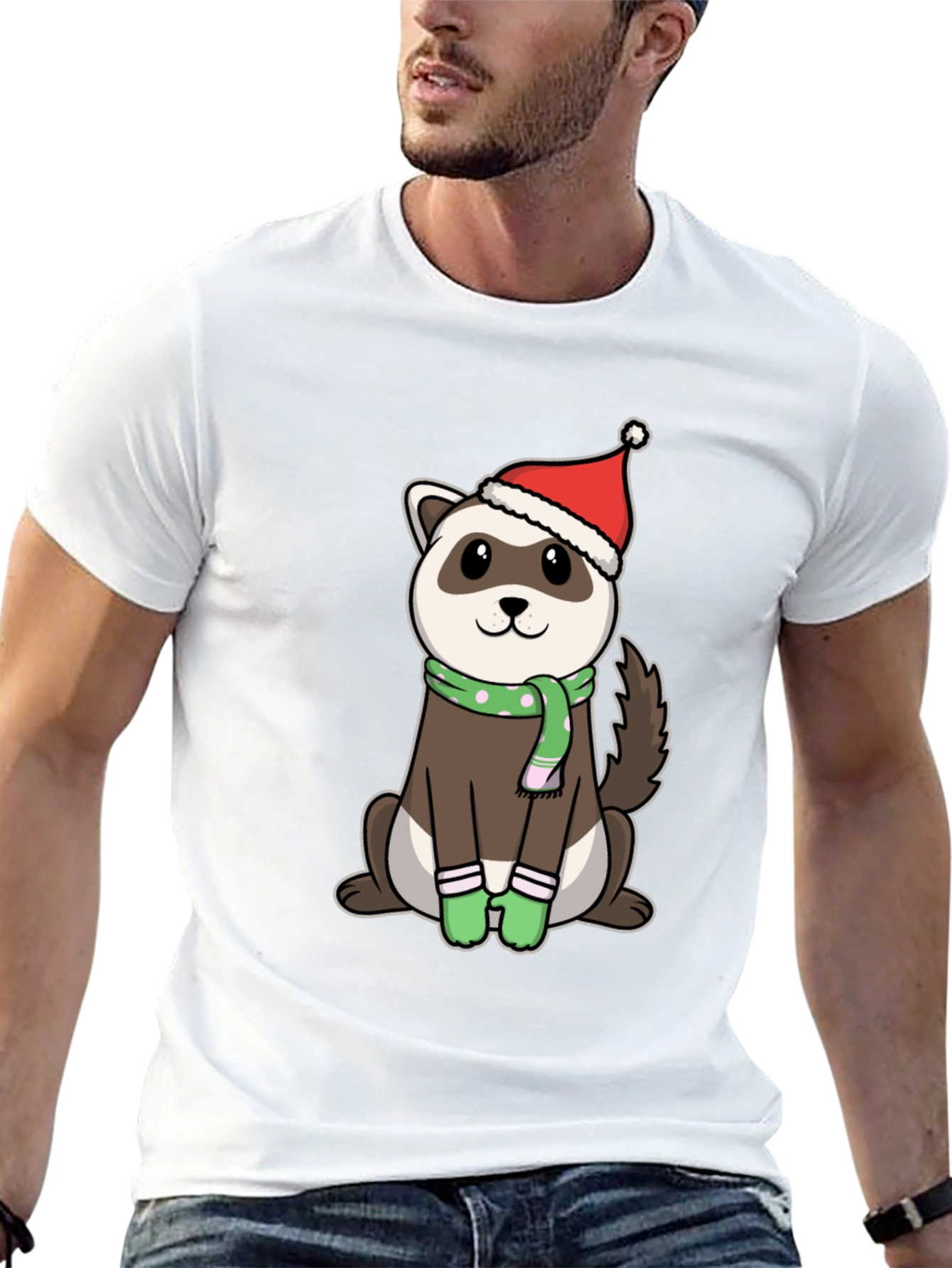 Black Festive Ferret Christmas T-Shirt view 13