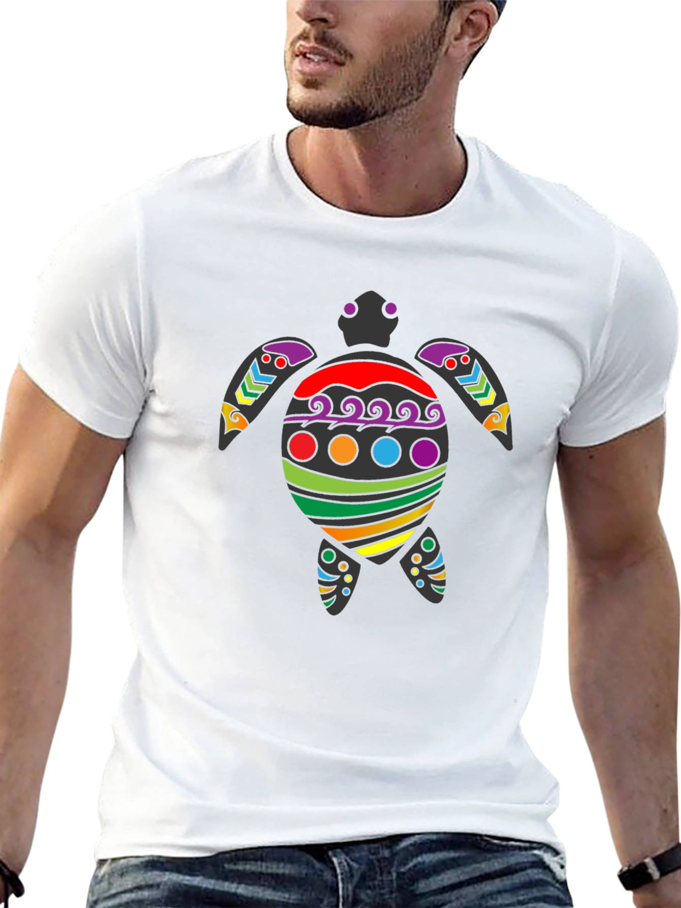 Black Rainbow Turtle Graphic Tee - Black Cotton Blend view 13