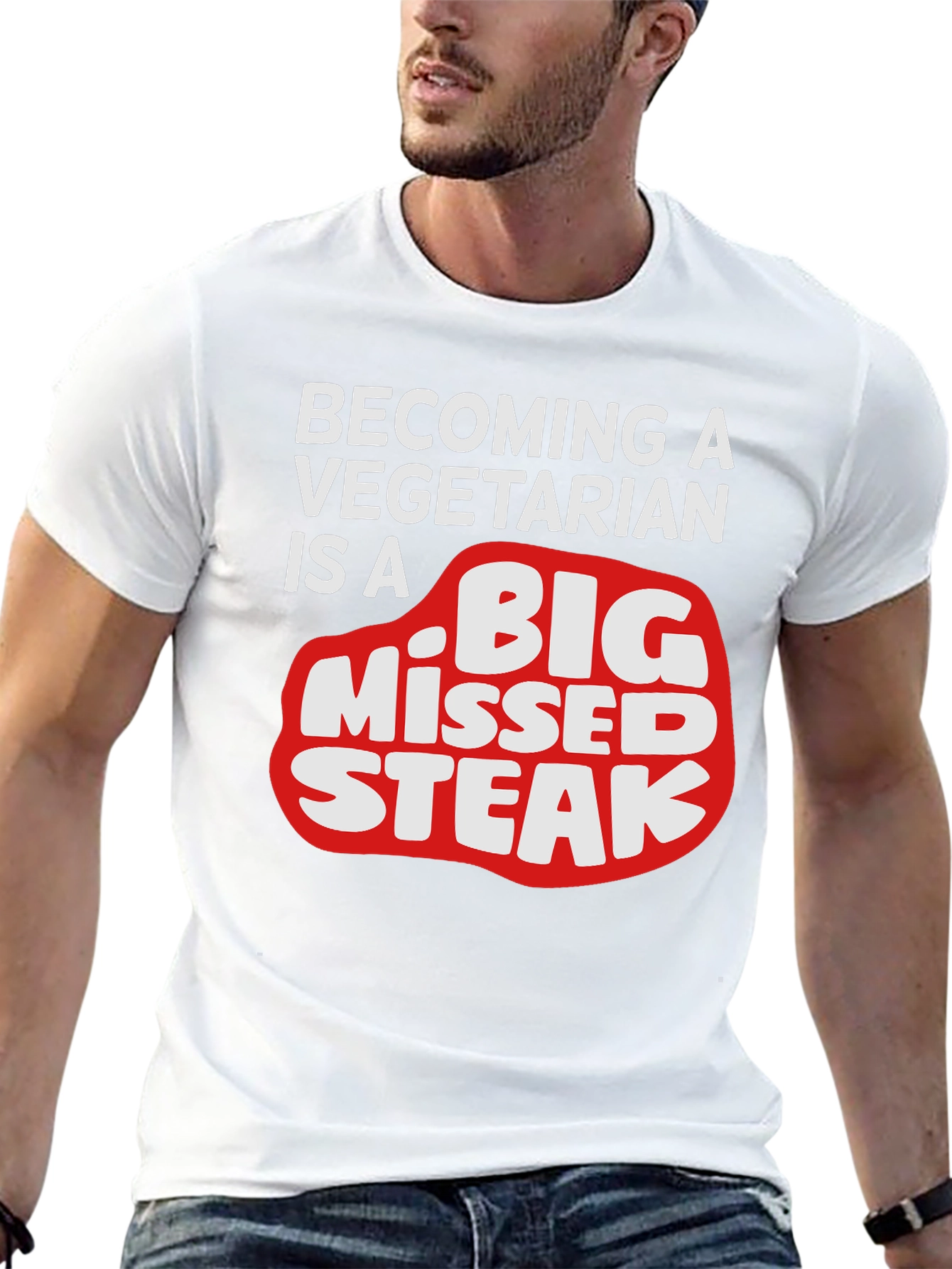 Black Funny Vegetarian Humor T-Shirt - Big Missed Steak view 13