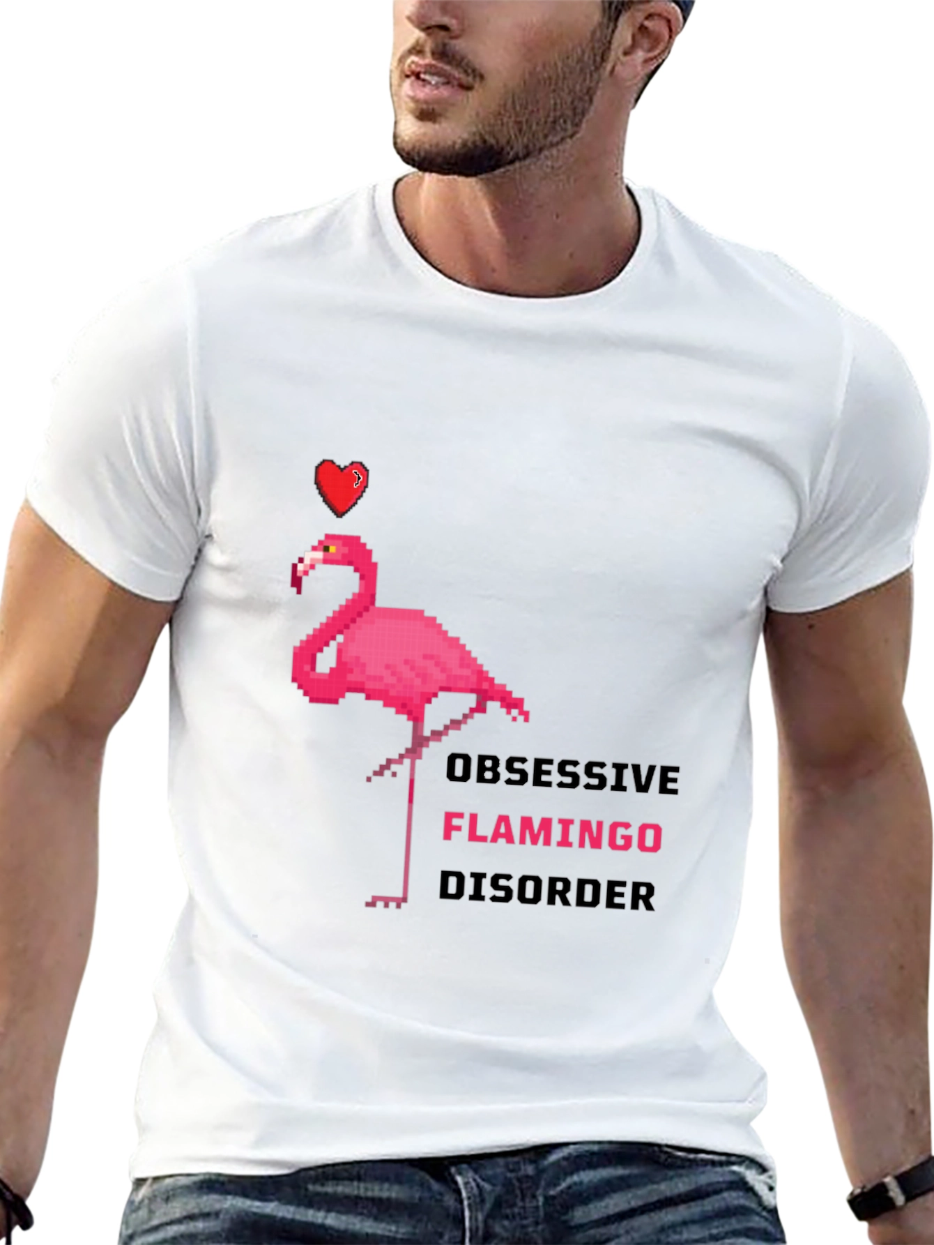 Black Obsessive Flamingo Disorder Graphic T-Shirt view 13