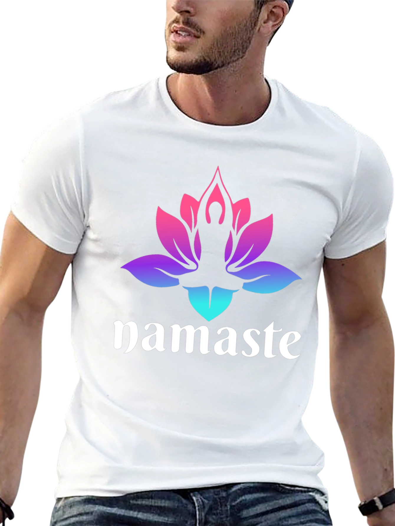 Black Namaste Lotus Yoga T-Shirt - Gradient Design view 13