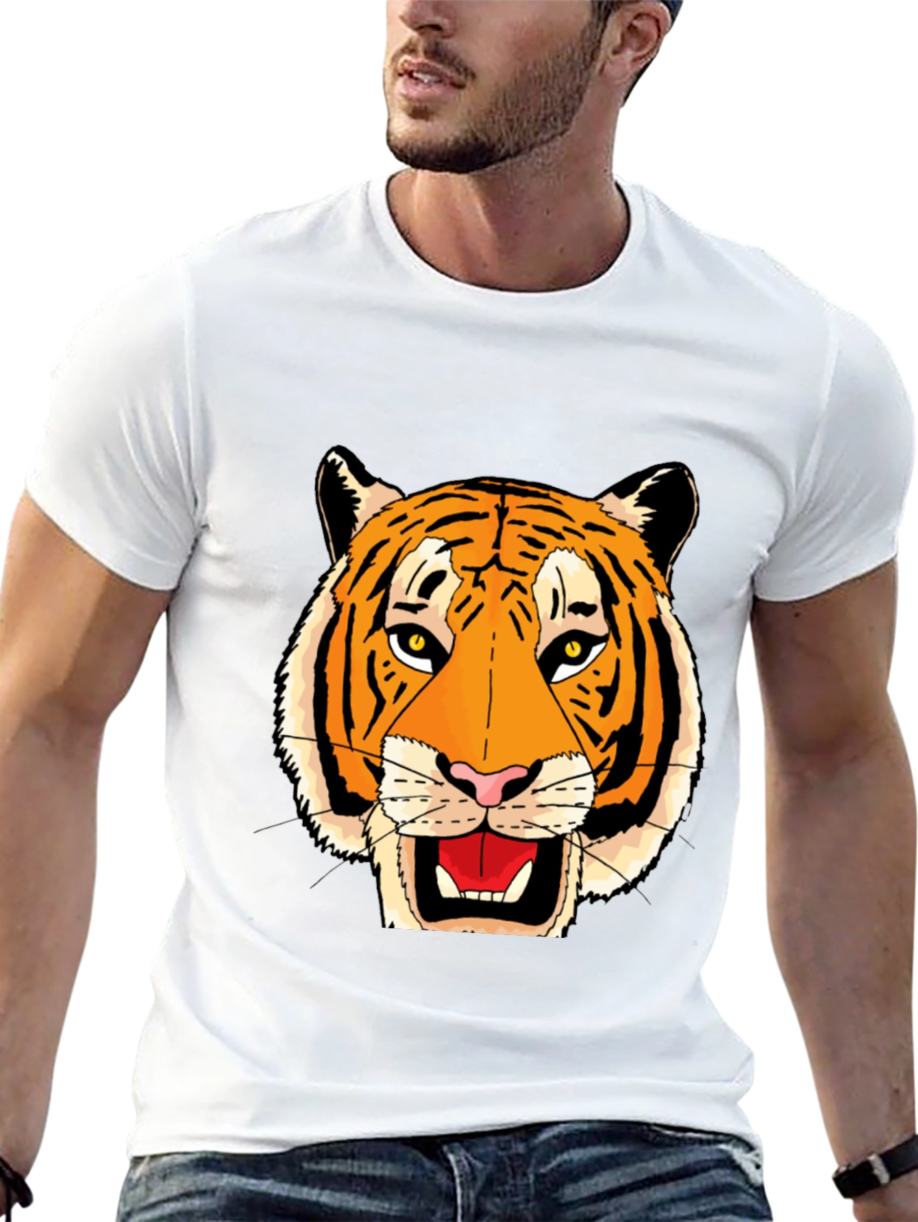 Black Black T-Shirt with Bold Tiger Face Graphic view 13