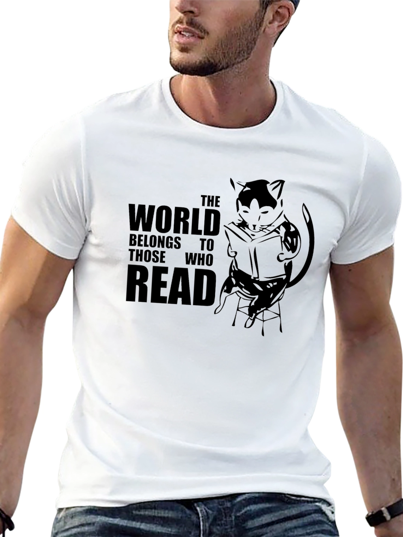 Black Reading Cat Graphic T-Shirt - Unisex Tee view 13