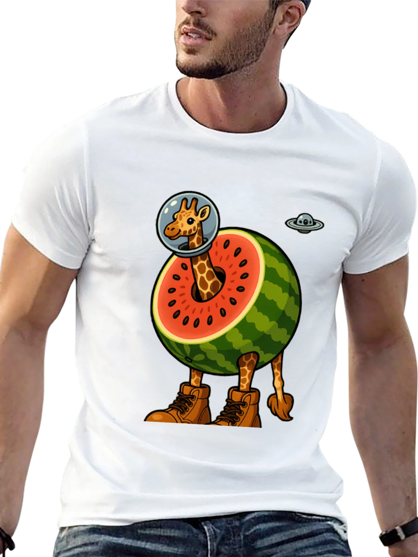 Black Giraffe Astronaut Watermelon T-Shirt view 13