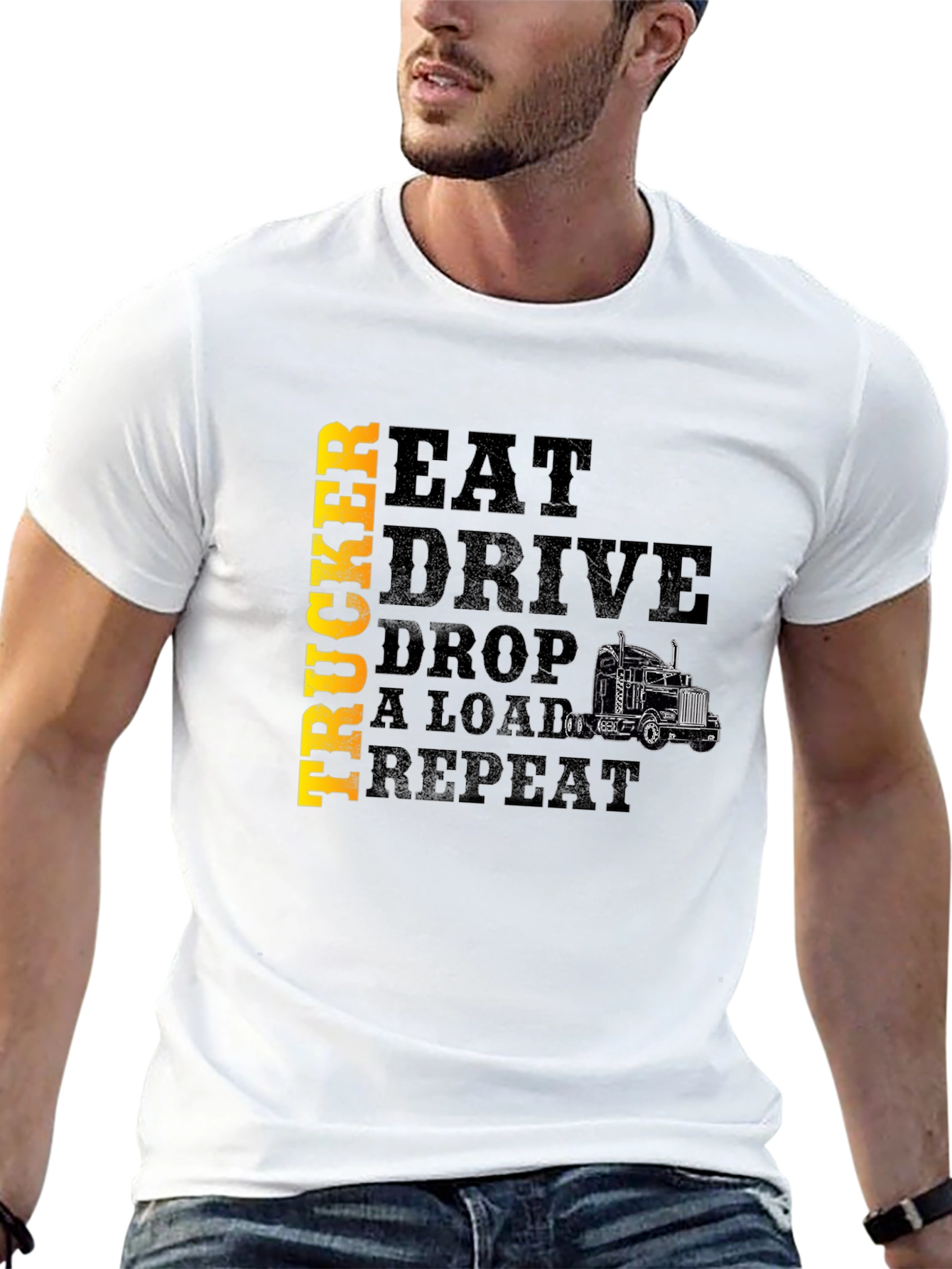 Black Trucker Eat Drive Drop a Load T-Shirt view 13