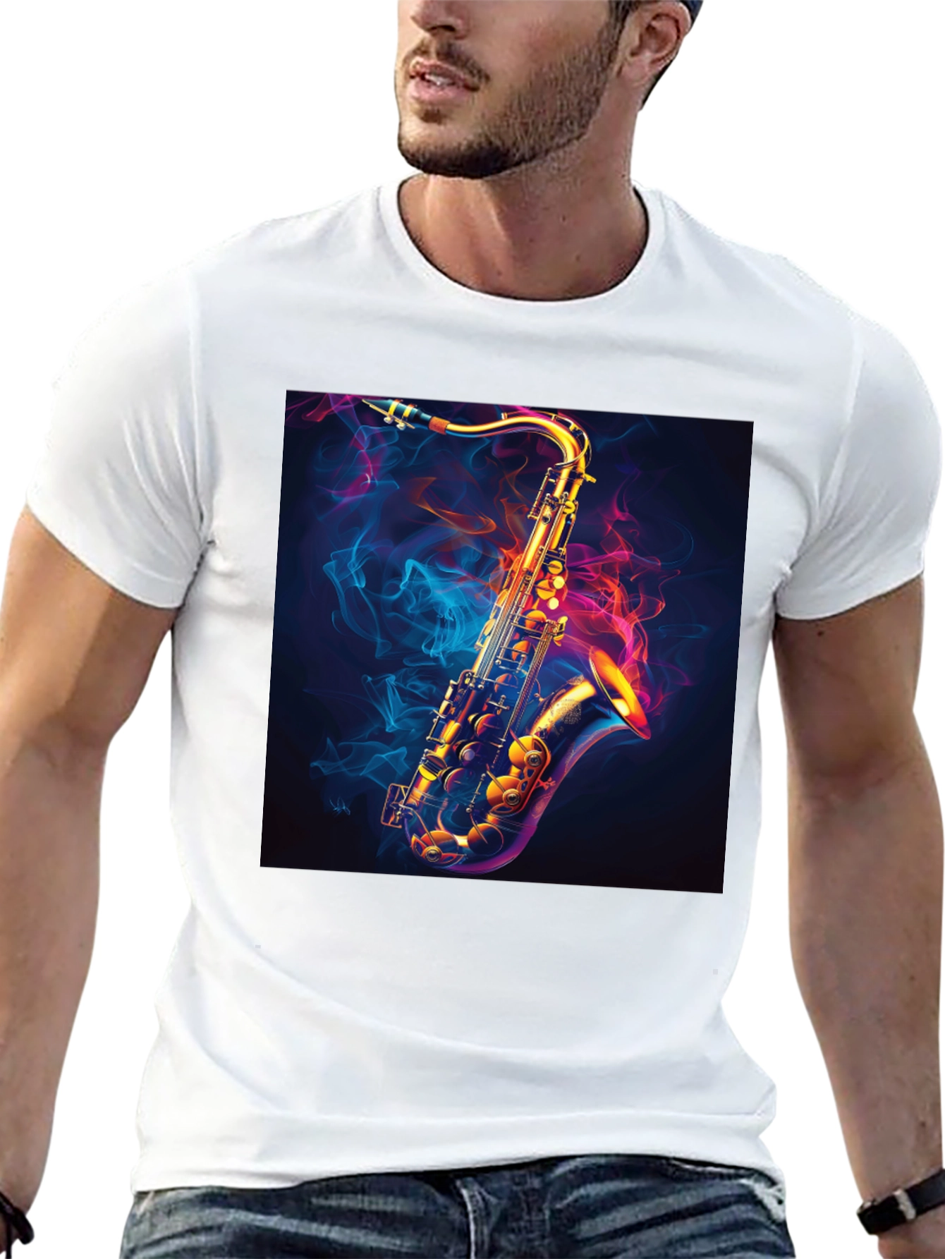 Black Saxophone Graphic Black T-Shirt - Cool Musical Tee view 13