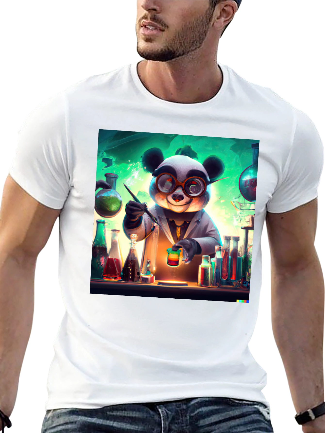 Black Scientist Panda Graphic Tee - Black Cotton T-Shirt view 13