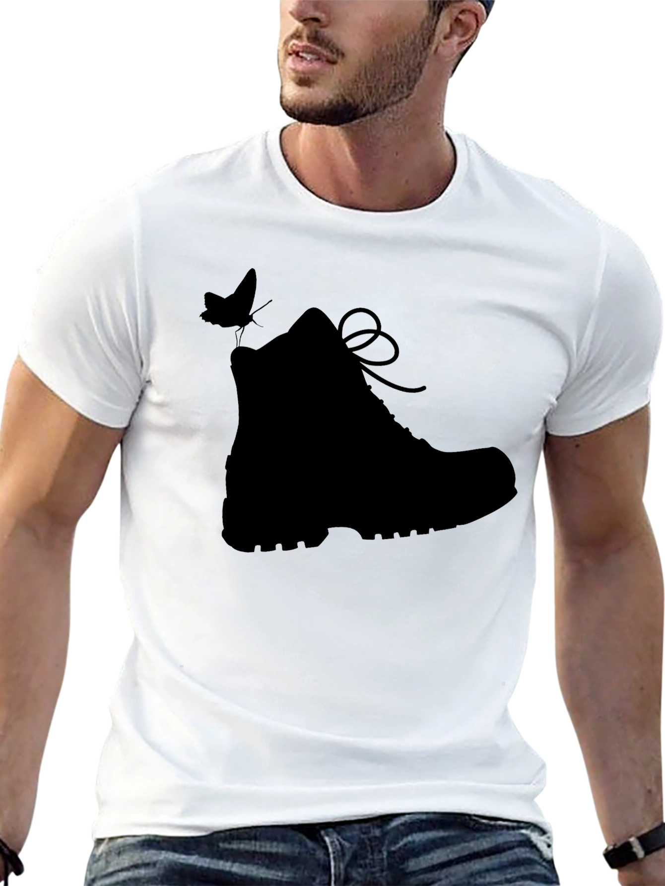 Black Black Hiking Boot & Butterfly Graphic T-Shirt view 13