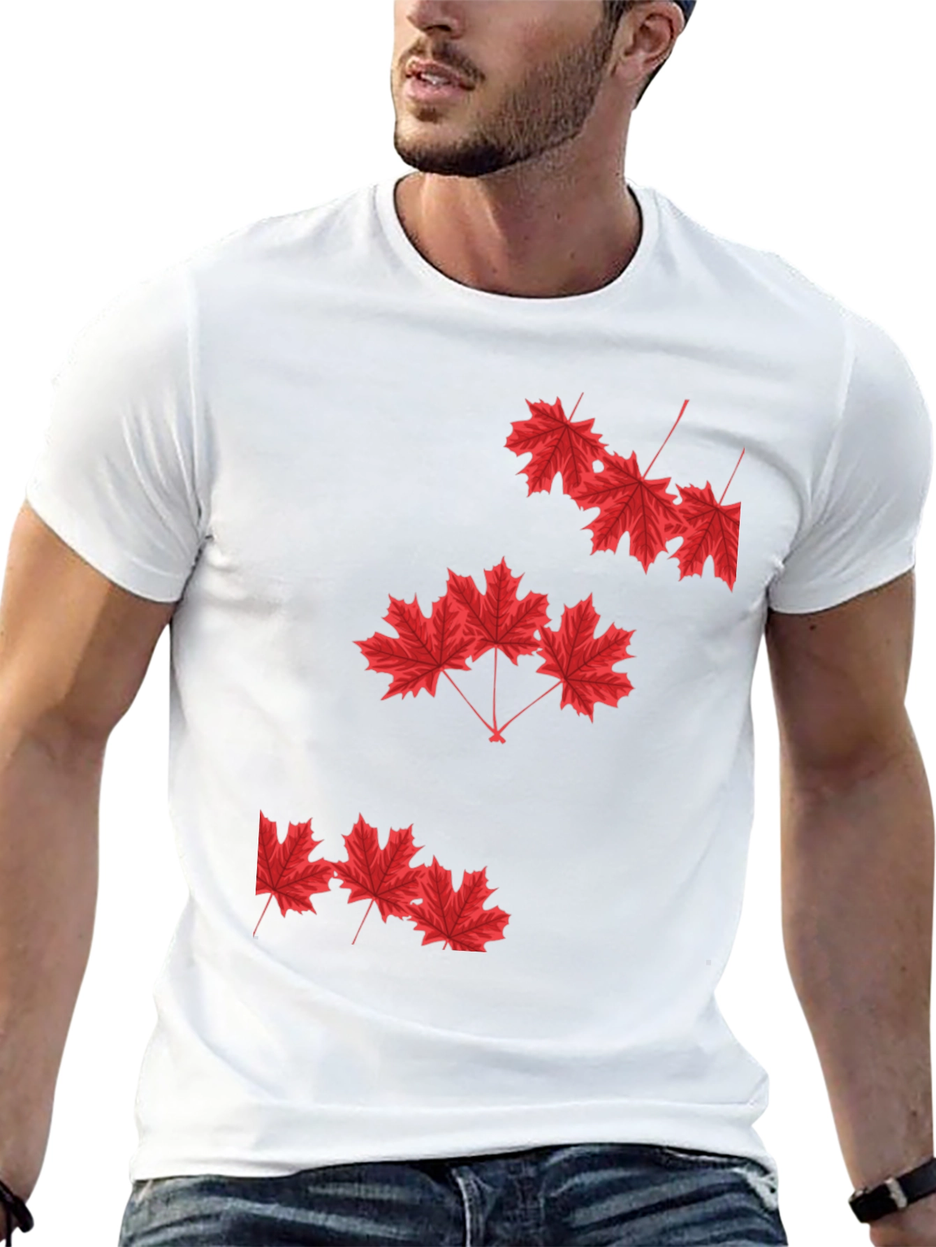 Black Maple Leaf Graphic Print Black T-Shirt view 13