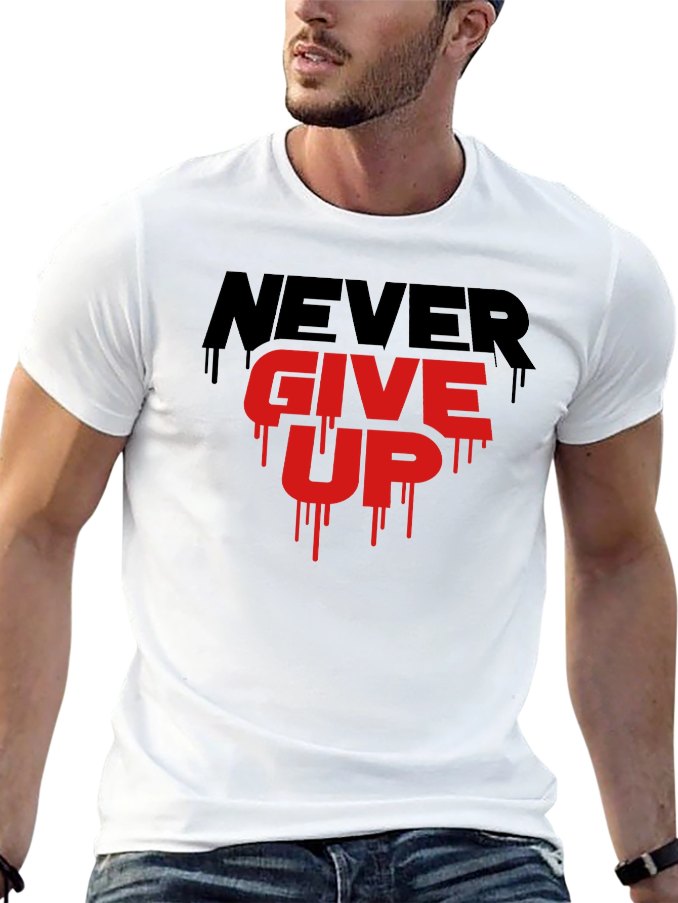 Black Motivational Never Give Up Graphic T-Shirt view 13