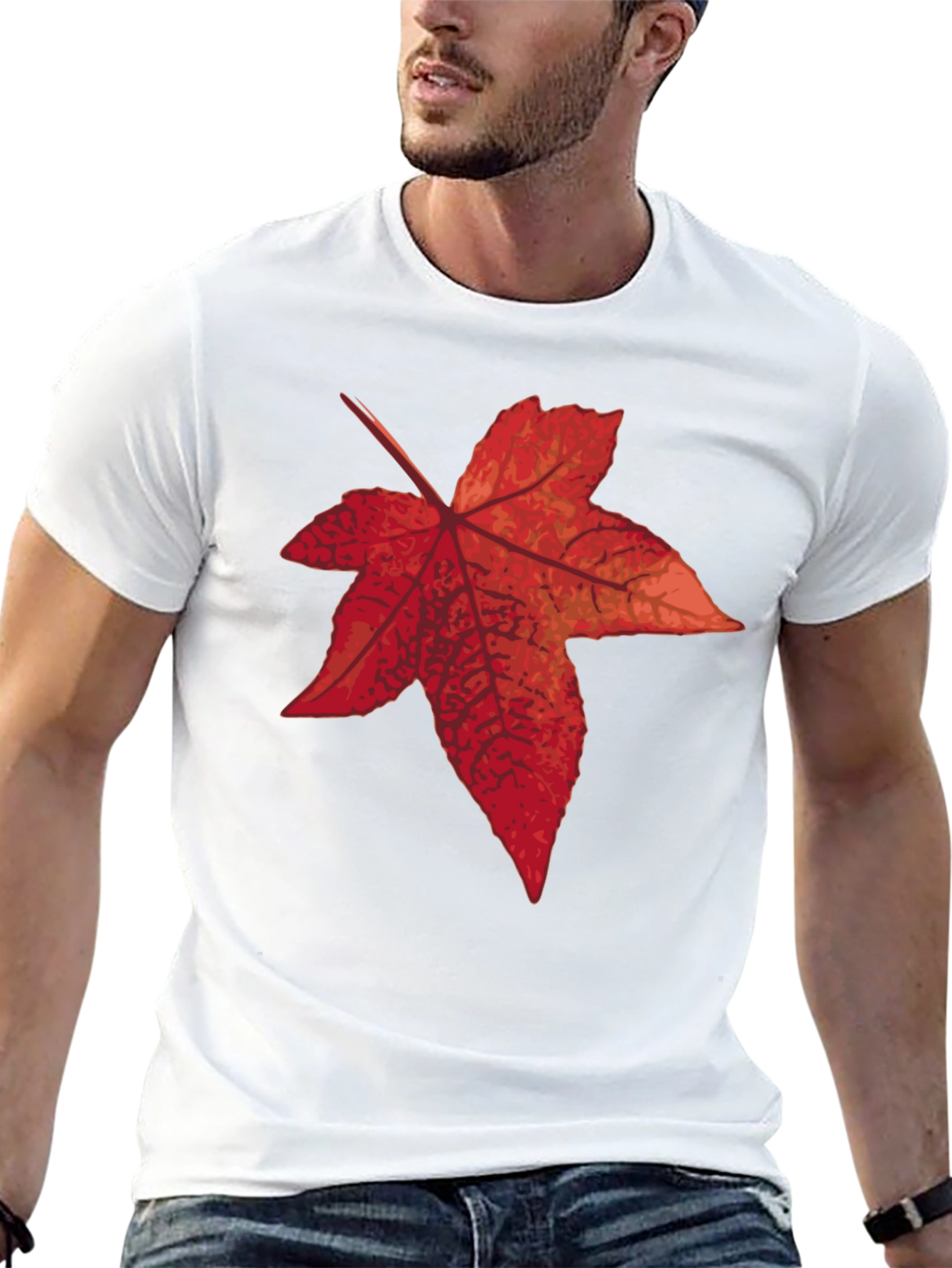 Black Autumn Leaf Graphic Tee - Black Cotton T-Shirt view 13