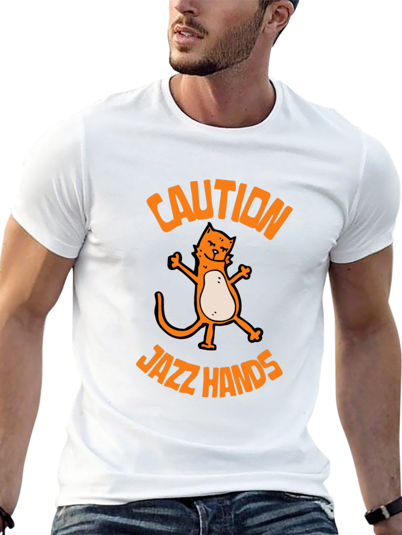 Black Caution Jazz Hands Cat Graphic Tee - Black view 13