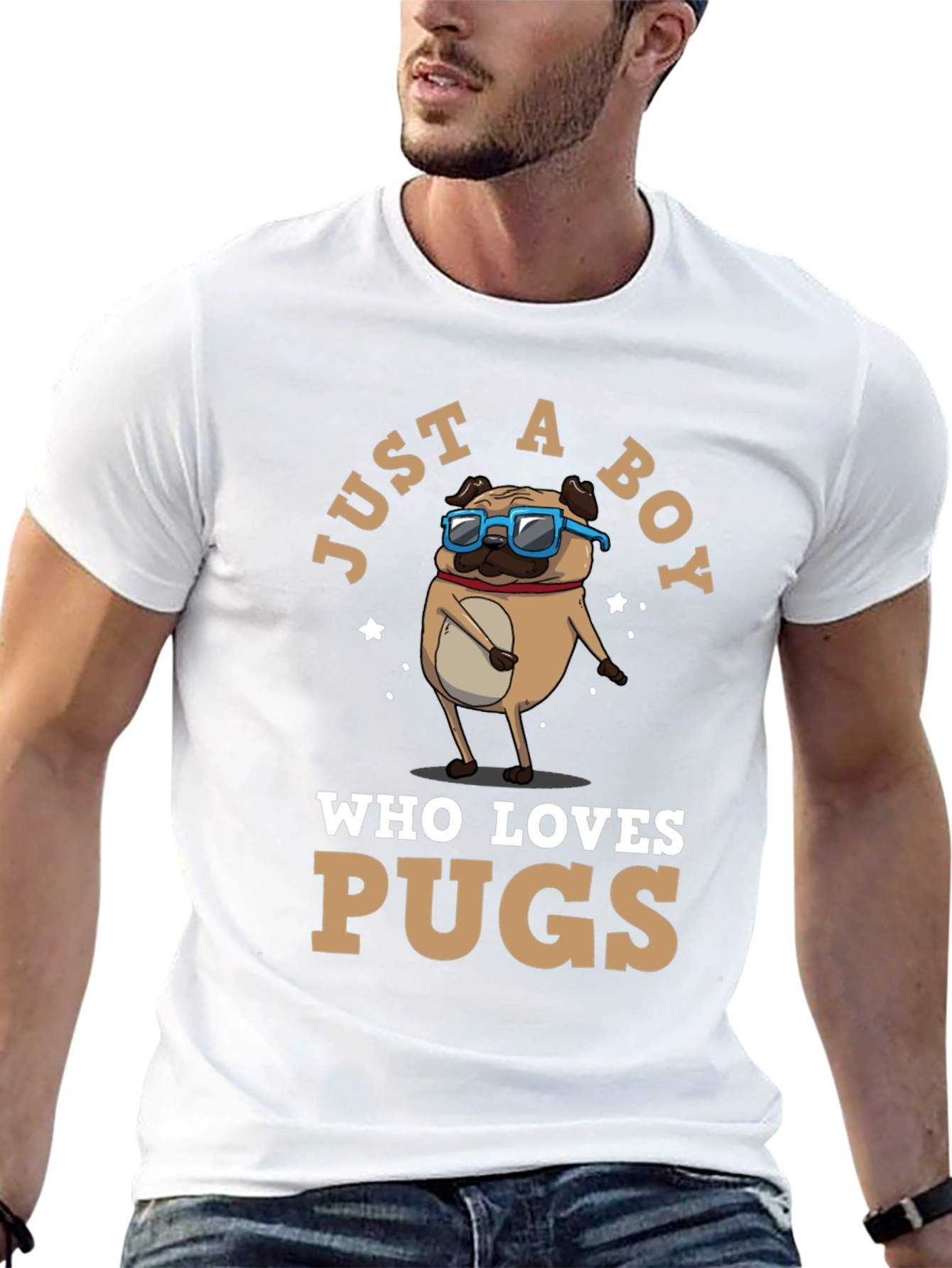 Black Just a Boy Who Loves Pugs T-Shirt view 13