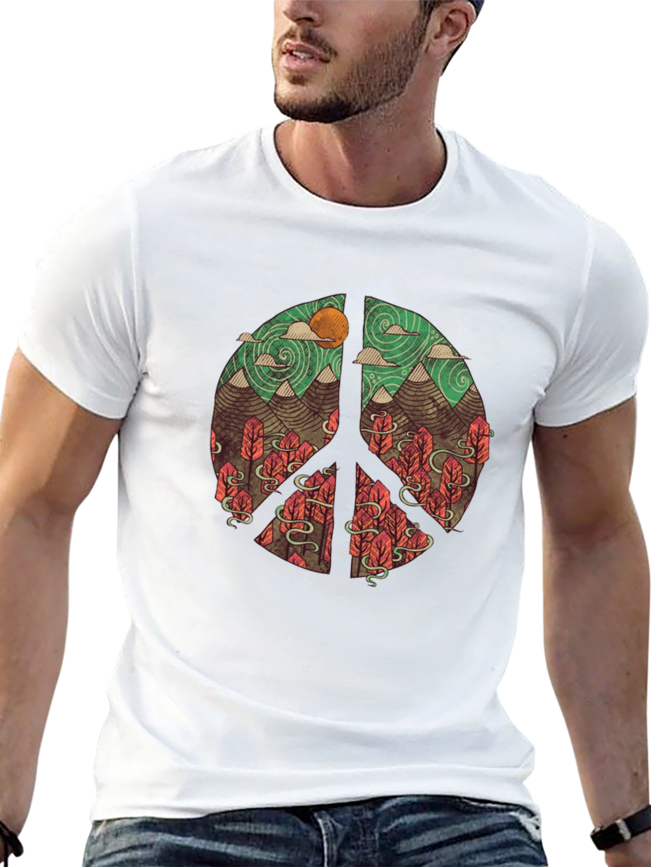 Black Nature Peace Sign Graphic T-Shirt view 13